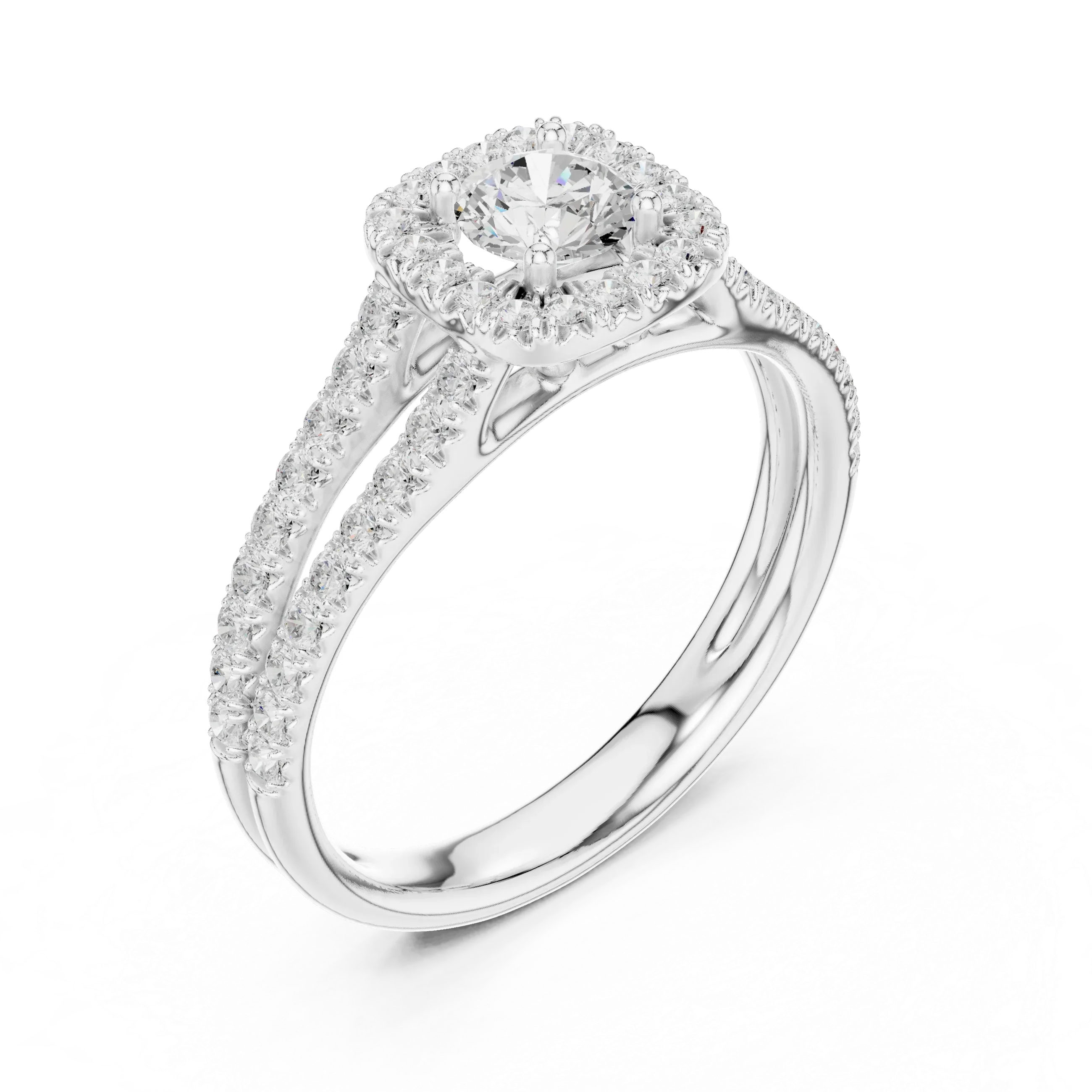 D Color Lab Grown Round Diamond Halo Engagement Ring