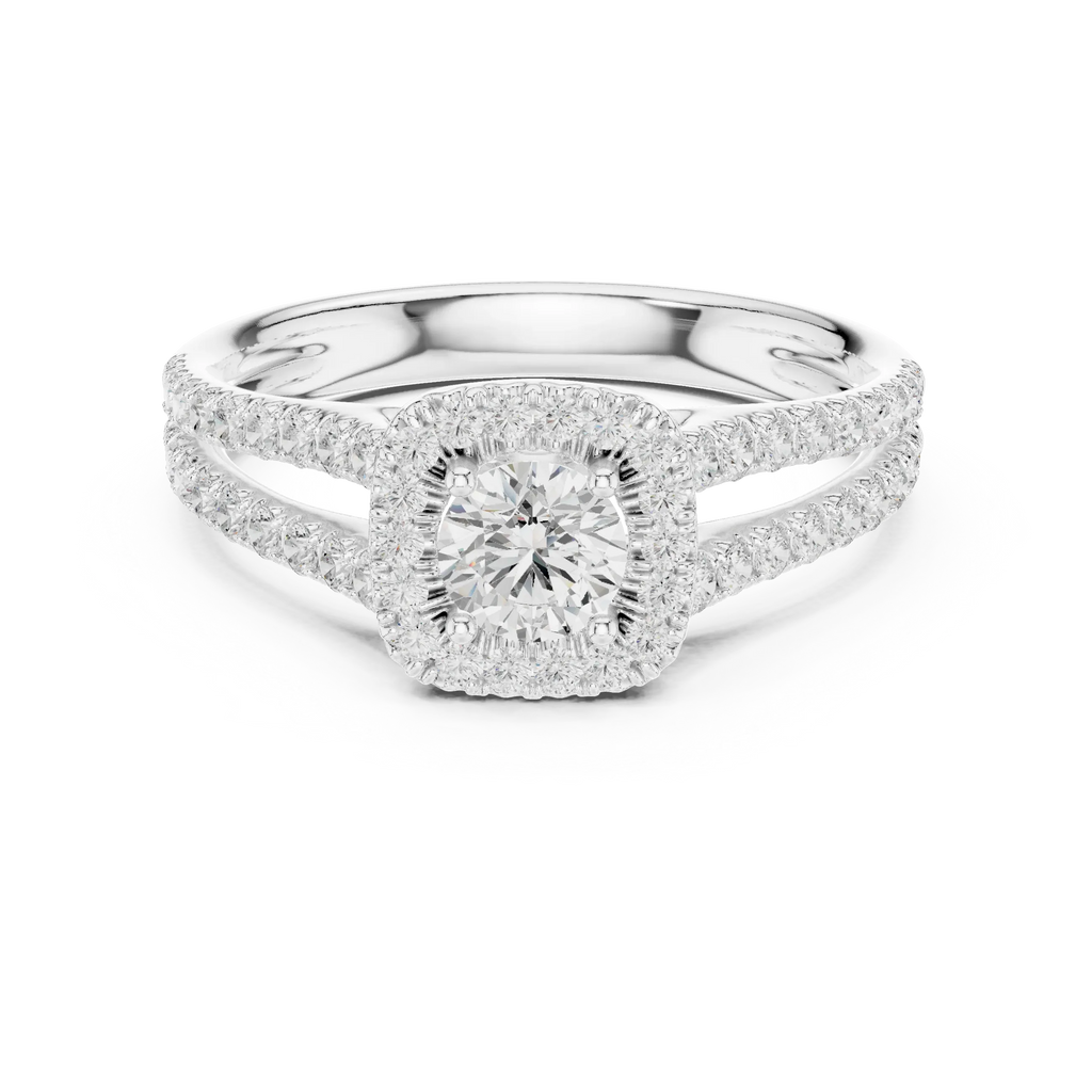 D Color Lab Grown Round Diamond Halo Engagement Ring