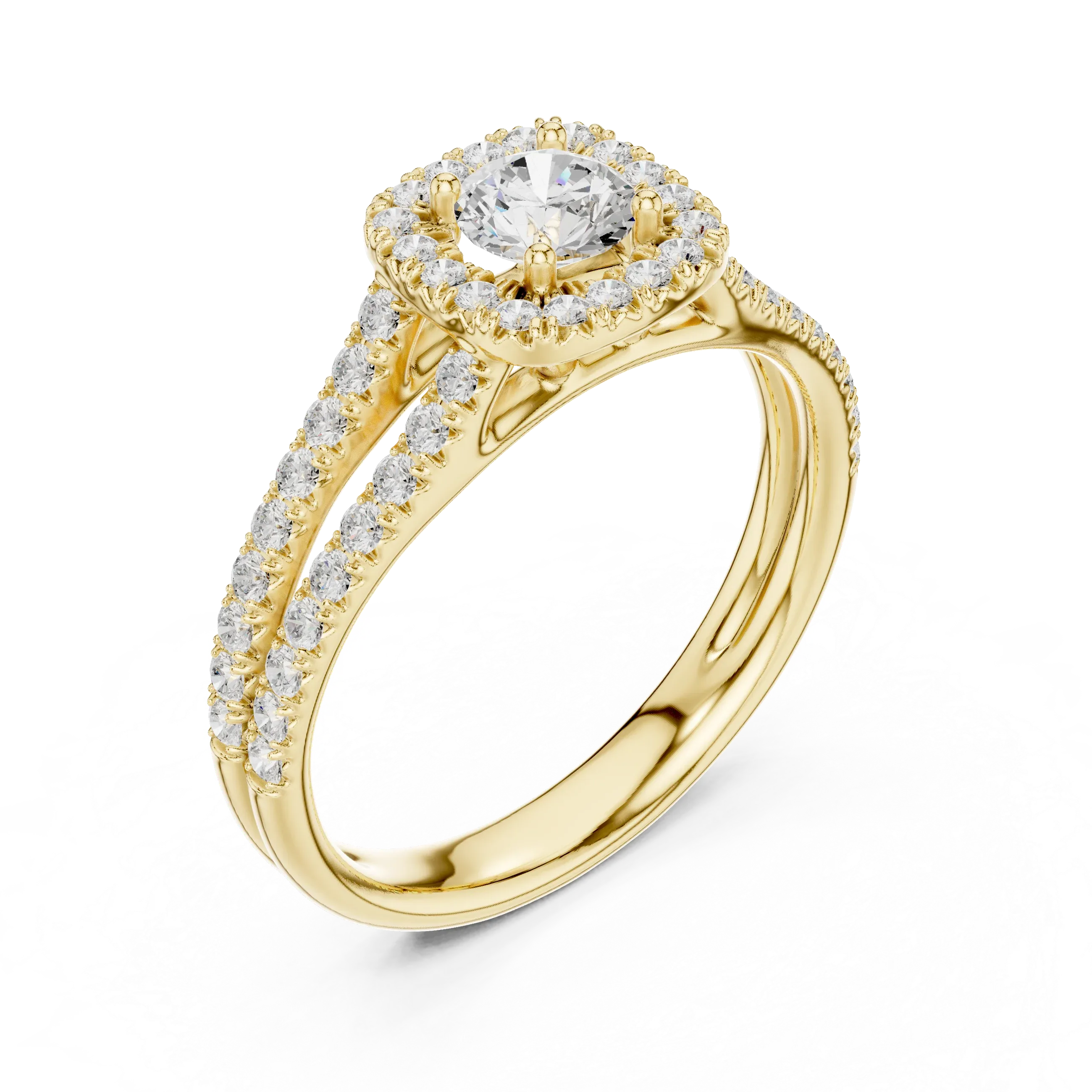 D Color Lab Grown Round Diamond Halo Engagement Ring