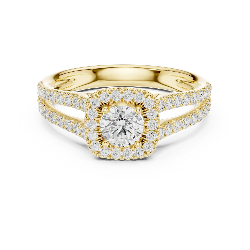 D Color Lab Grown Round Diamond Halo Engagement Ring