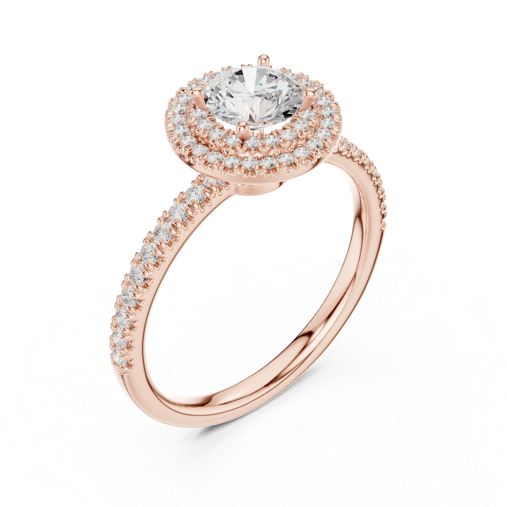 Halo Round Moissanite Engagement Ring VVS Diamond Accents
