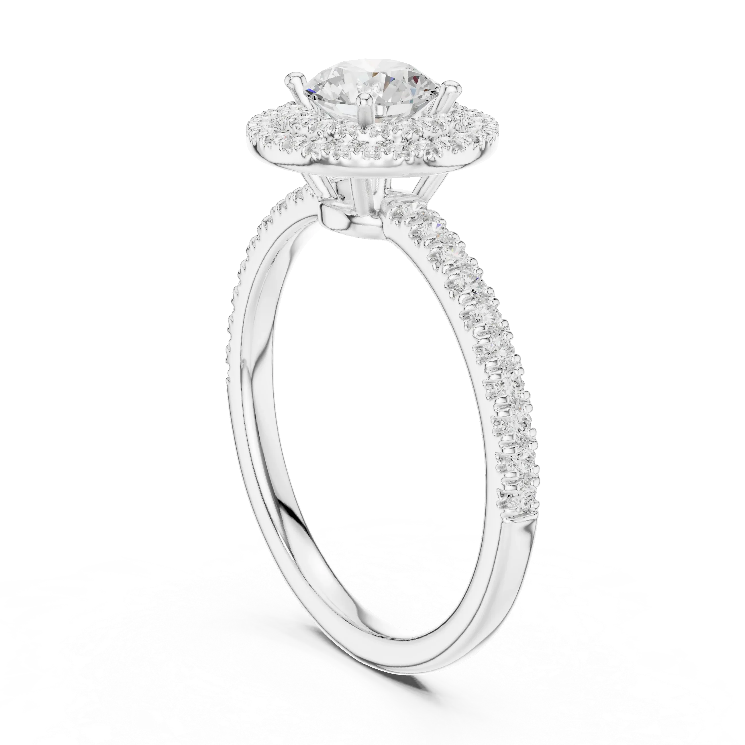 Halo Round Moissanite Engagement Ring VVS Diamond Accents