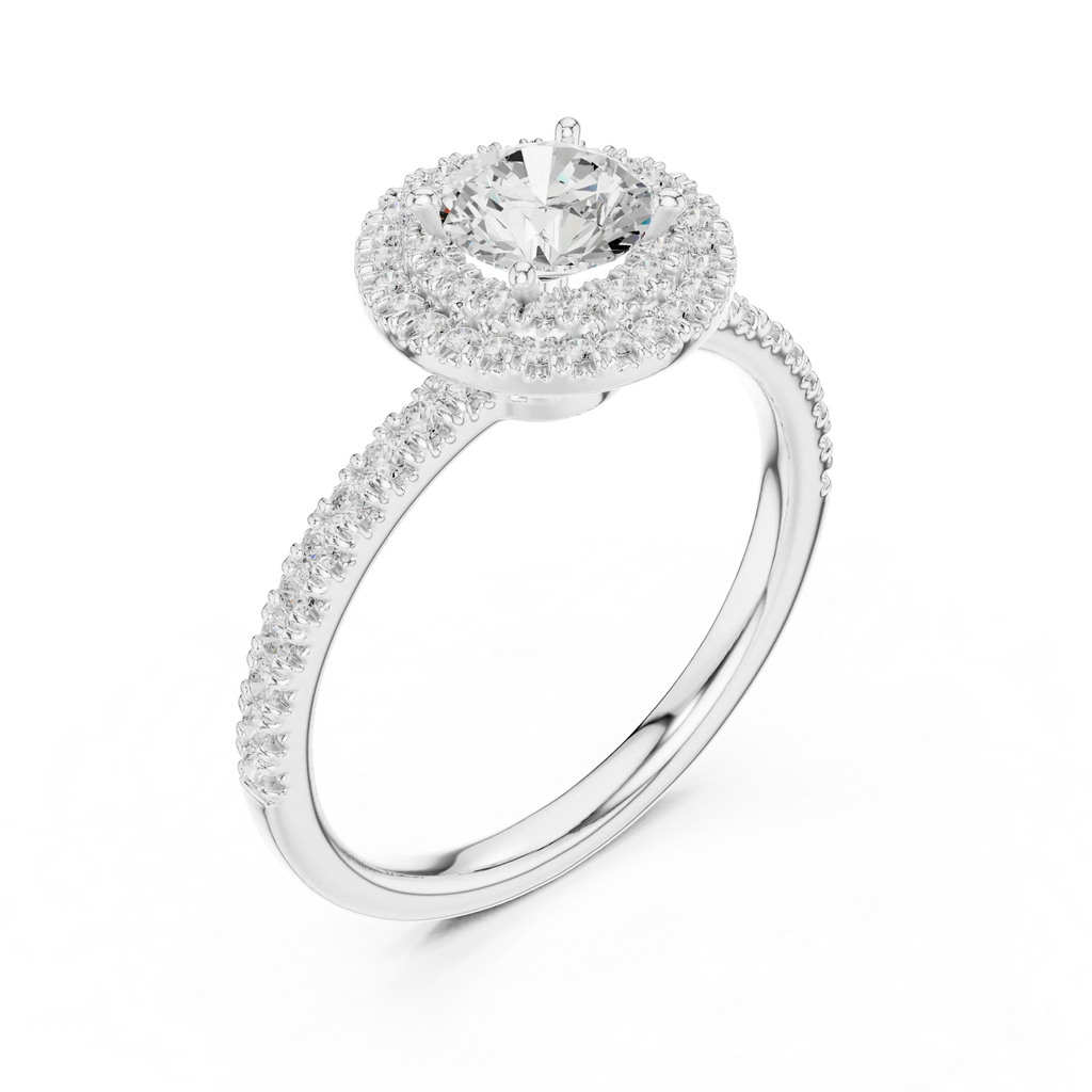Halo Round Moissanite Engagement Ring VVS Diamond Accents