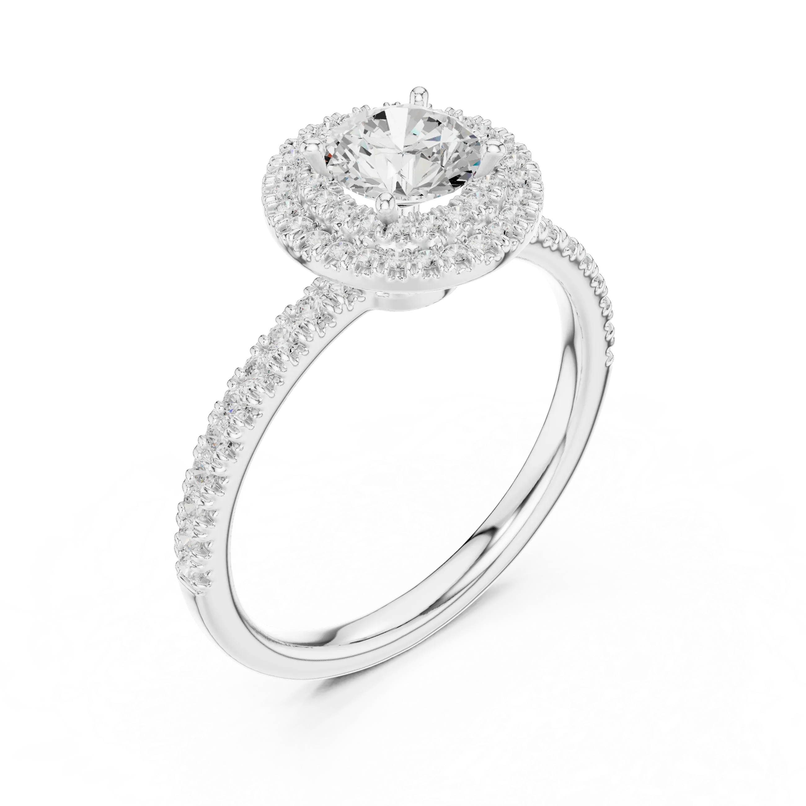 Halo Round Moissanite Engagement Ring VVS Diamond Accents