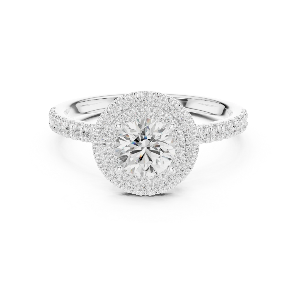 Halo Round Moissanite Engagement Ring VVS Diamond Accents