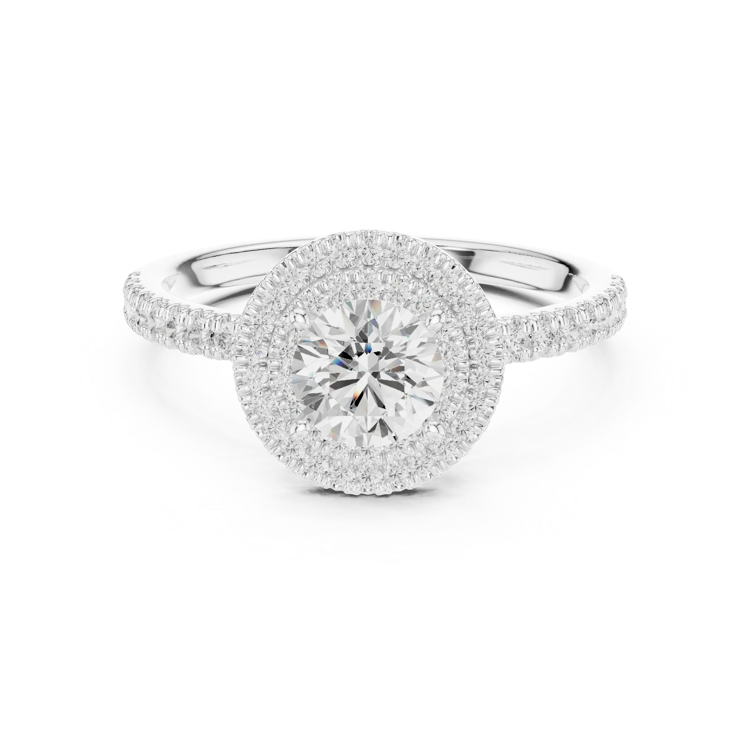 Halo Round Moissanite Engagement Ring VVS Diamond Accents