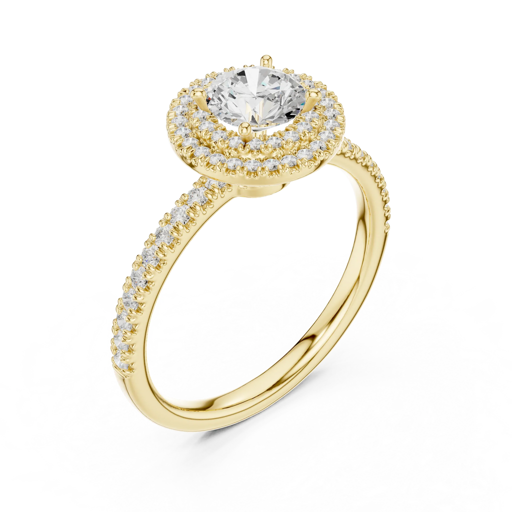 Halo Round Moissanite Engagement Ring VVS Diamond Accents