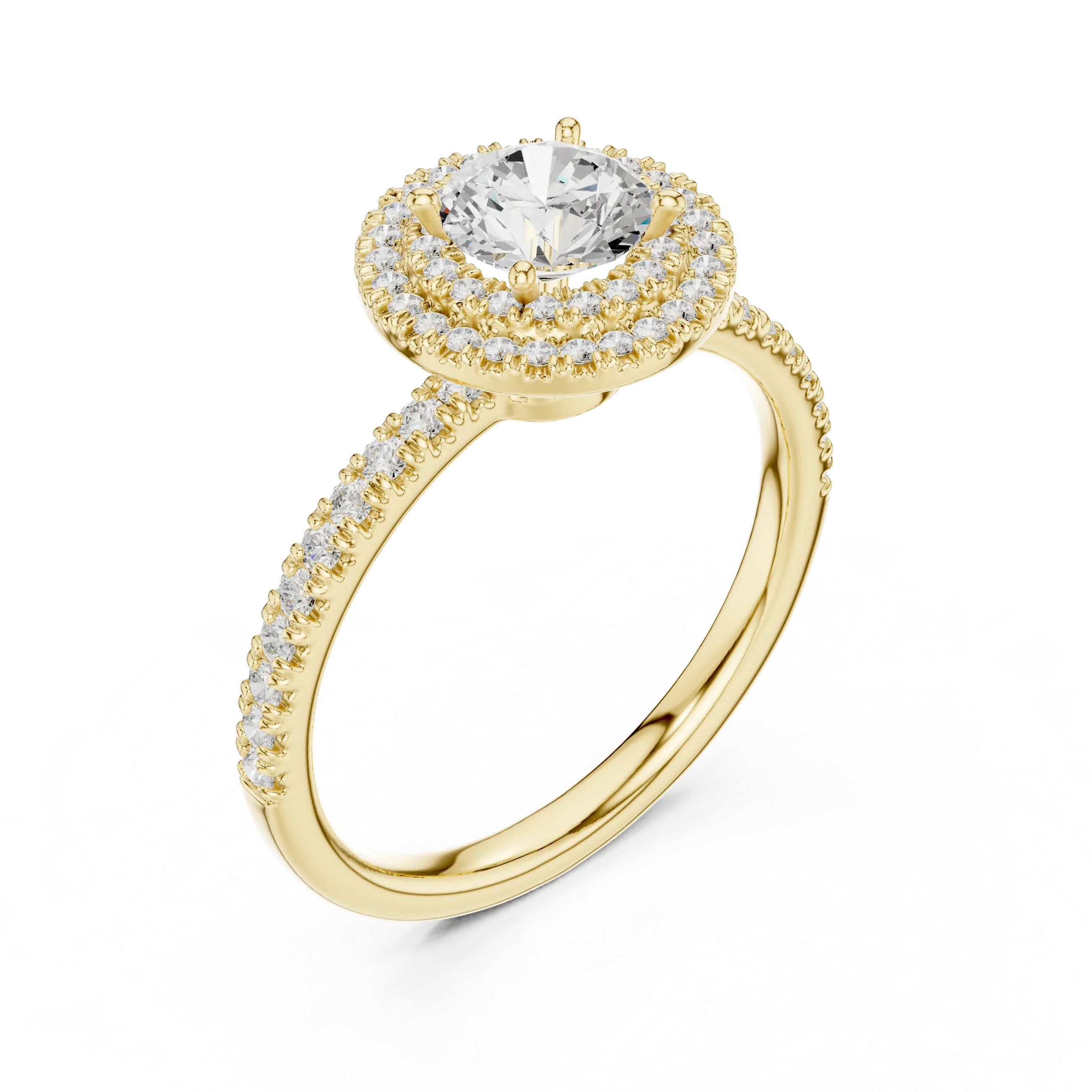 Halo Round Moissanite Engagement Ring VVS Diamond Accents