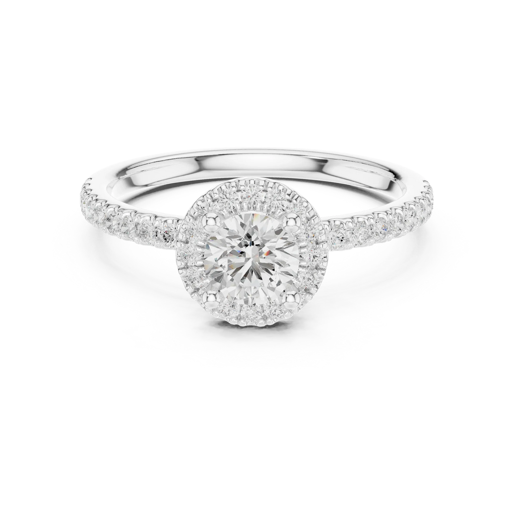 Round Moissanite E Colorless Halo Engagement Ring
