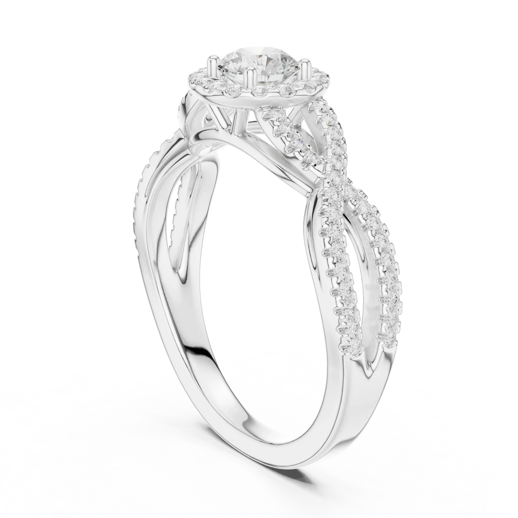 Round Moissanite Halo Engagement Ring D Color VVS1