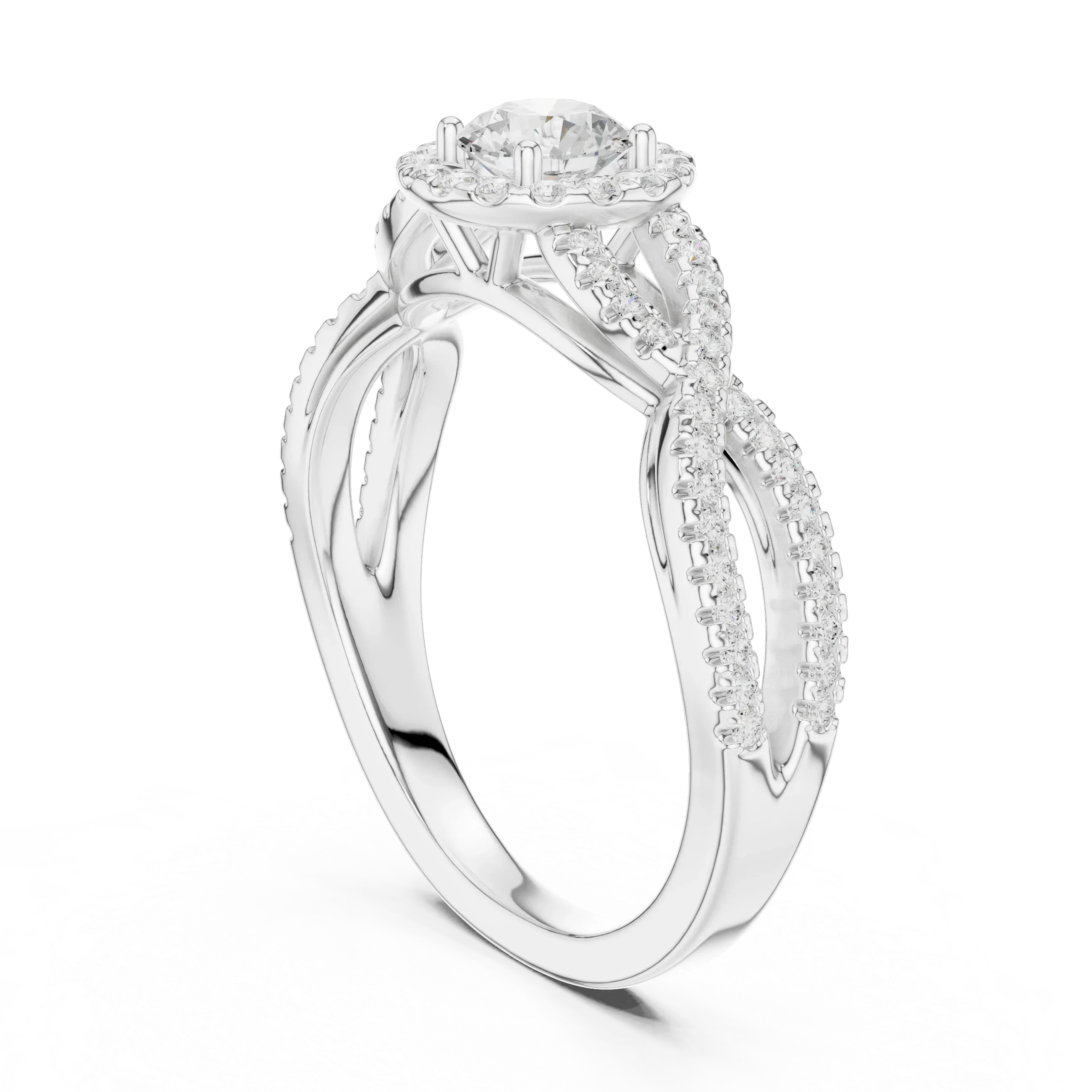 Round Moissanite Halo Engagement Ring D Color VVS1