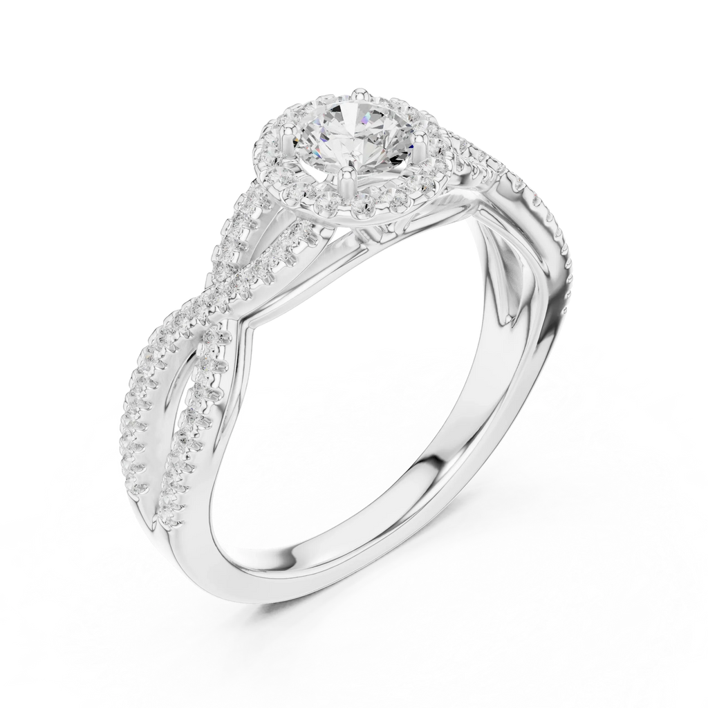 Round Moissanite Halo Engagement Ring D Color VVS1