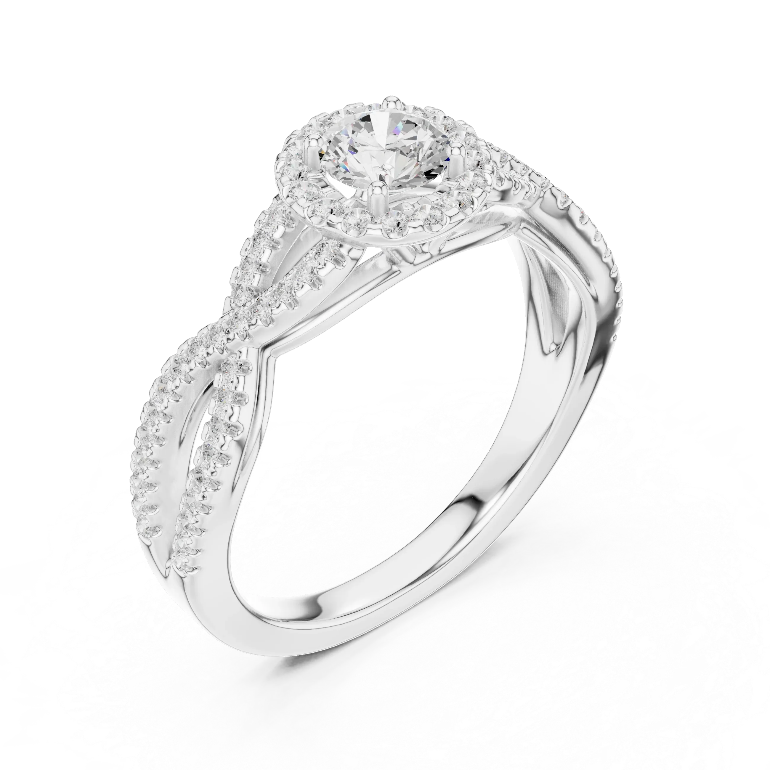 Round Moissanite Halo Engagement Ring D Color VVS1