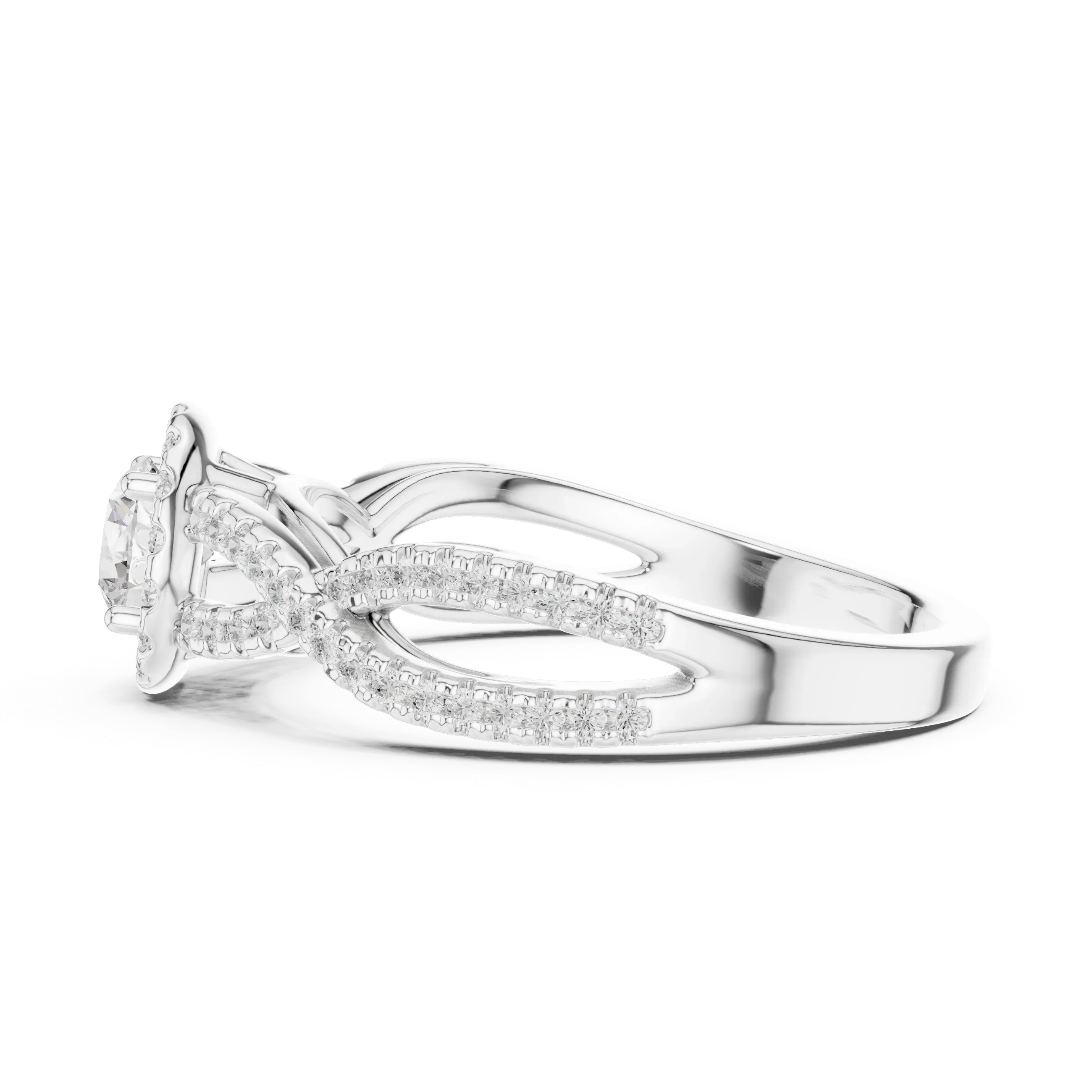 Round Moissanite Halo Engagement Ring D Color VVS1