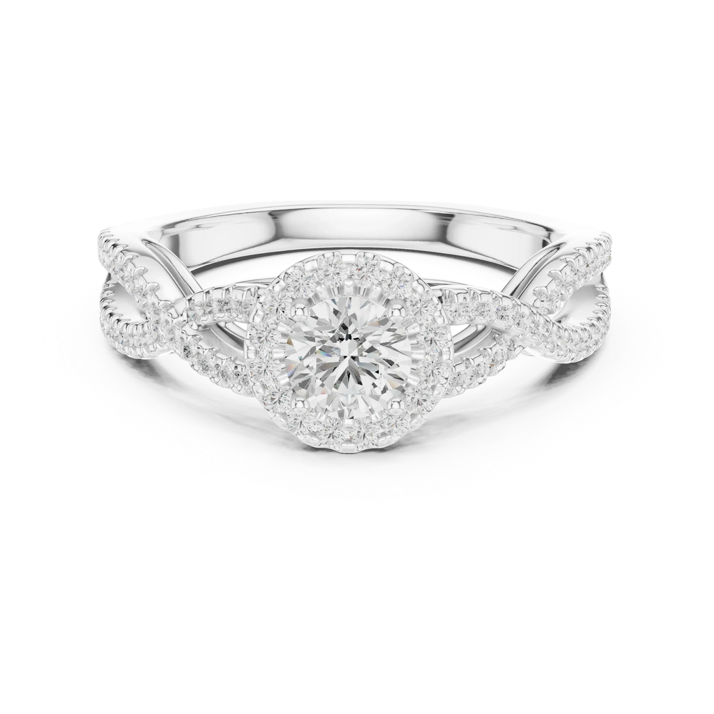 Round Moissanite Halo Engagement Ring D Color VVS1
