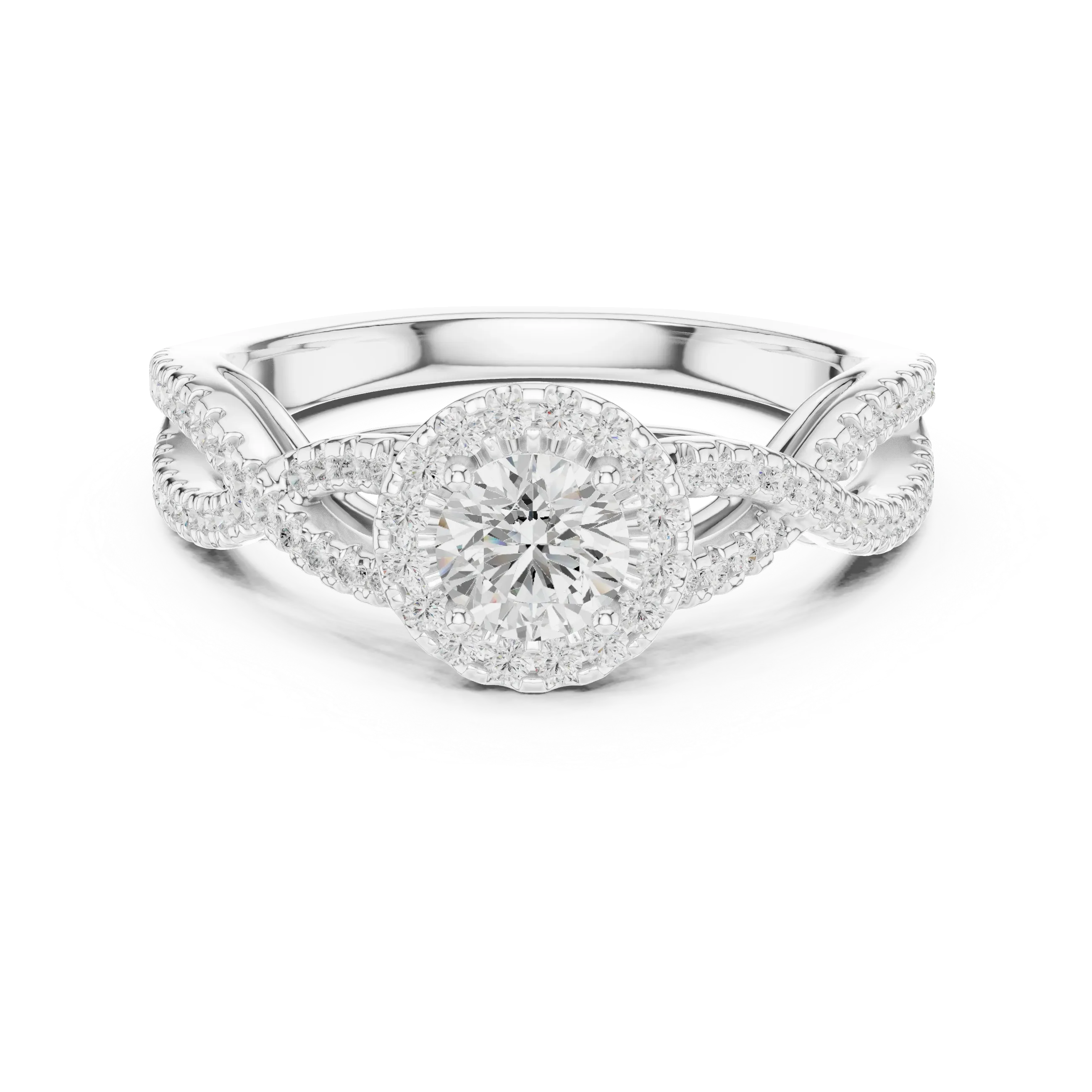 Round Moissanite Halo Engagement Ring D Color VVS1