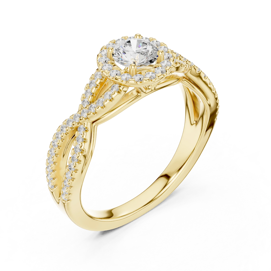 Round Moissanite Halo Engagement Ring D Color VVS1