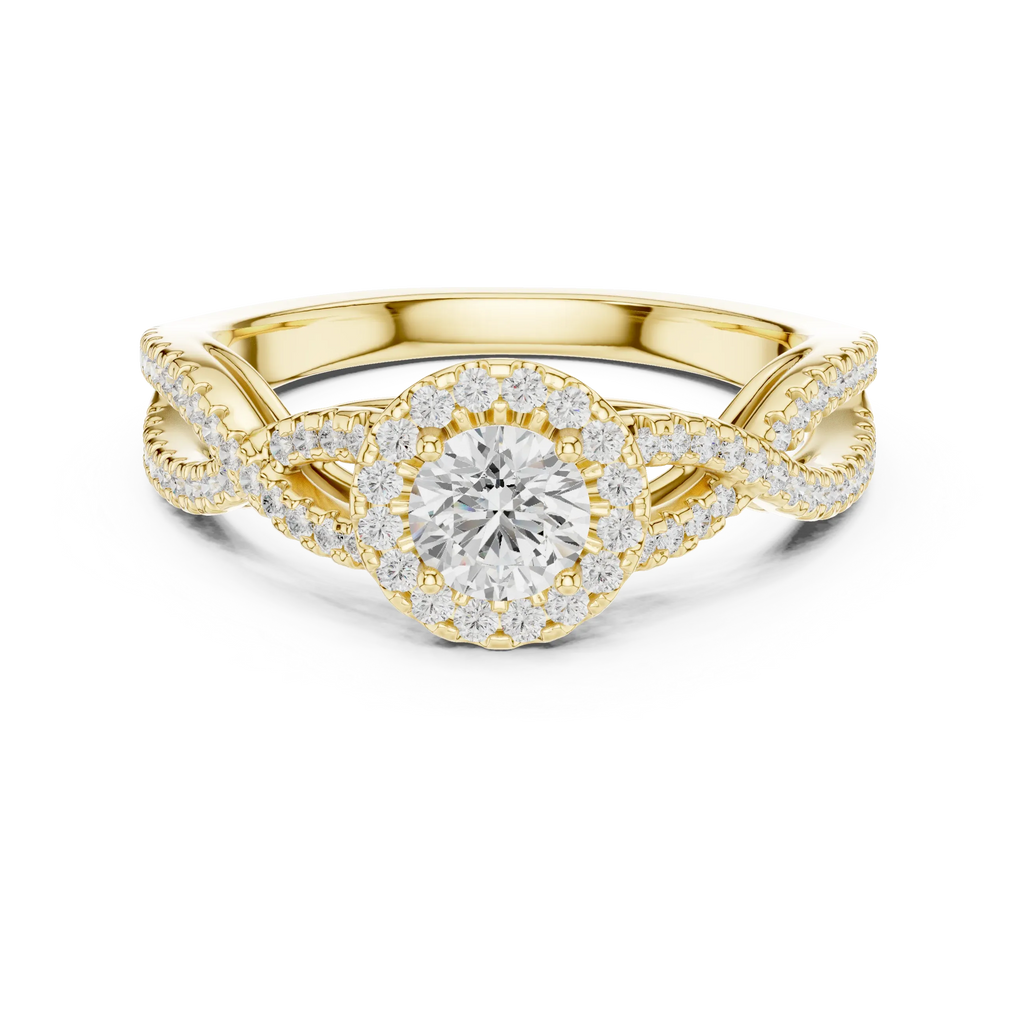 Round Moissanite Halo Engagement Ring D Color VVS1