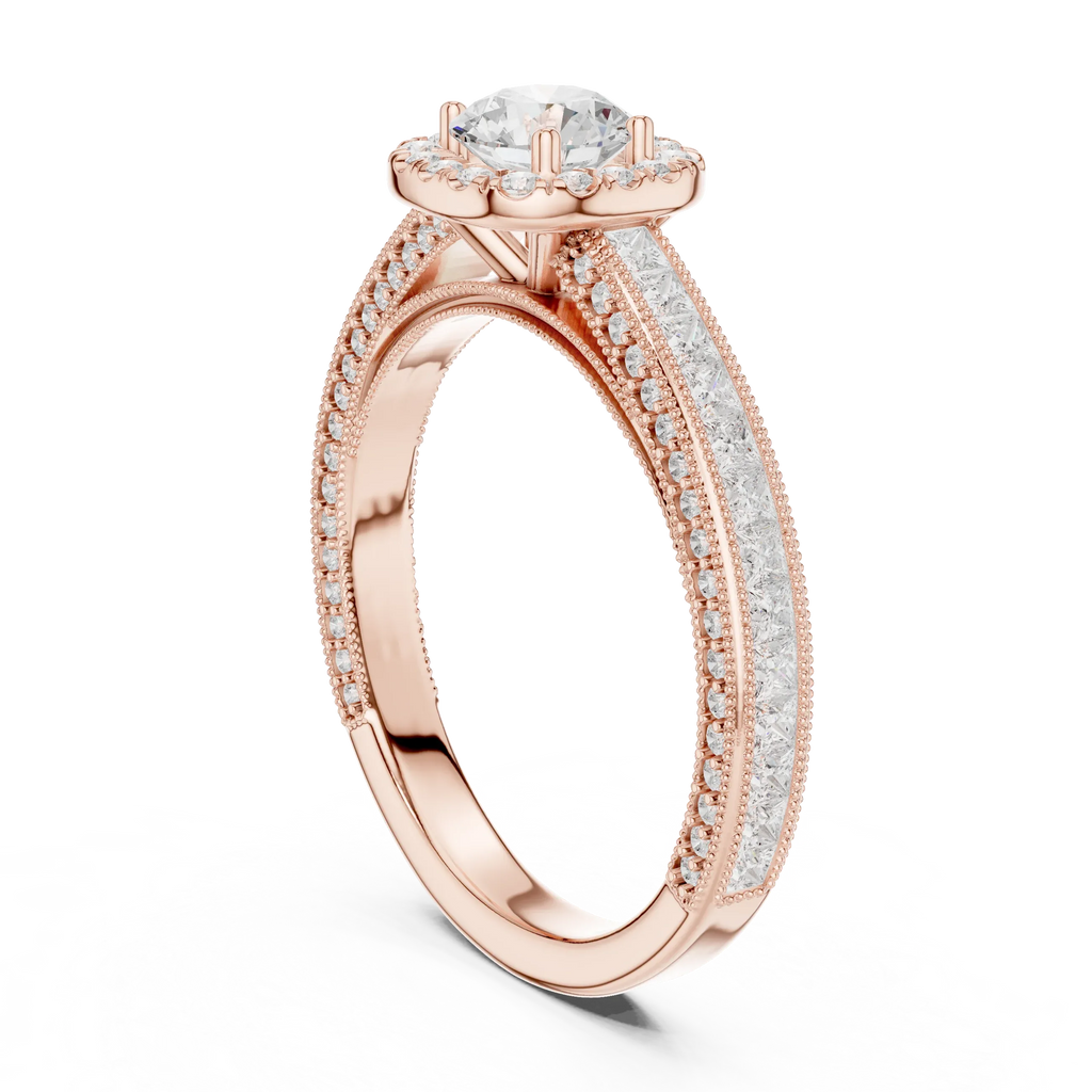 Round Moissanite Cathedral Solitaire Engagement Ring F Color