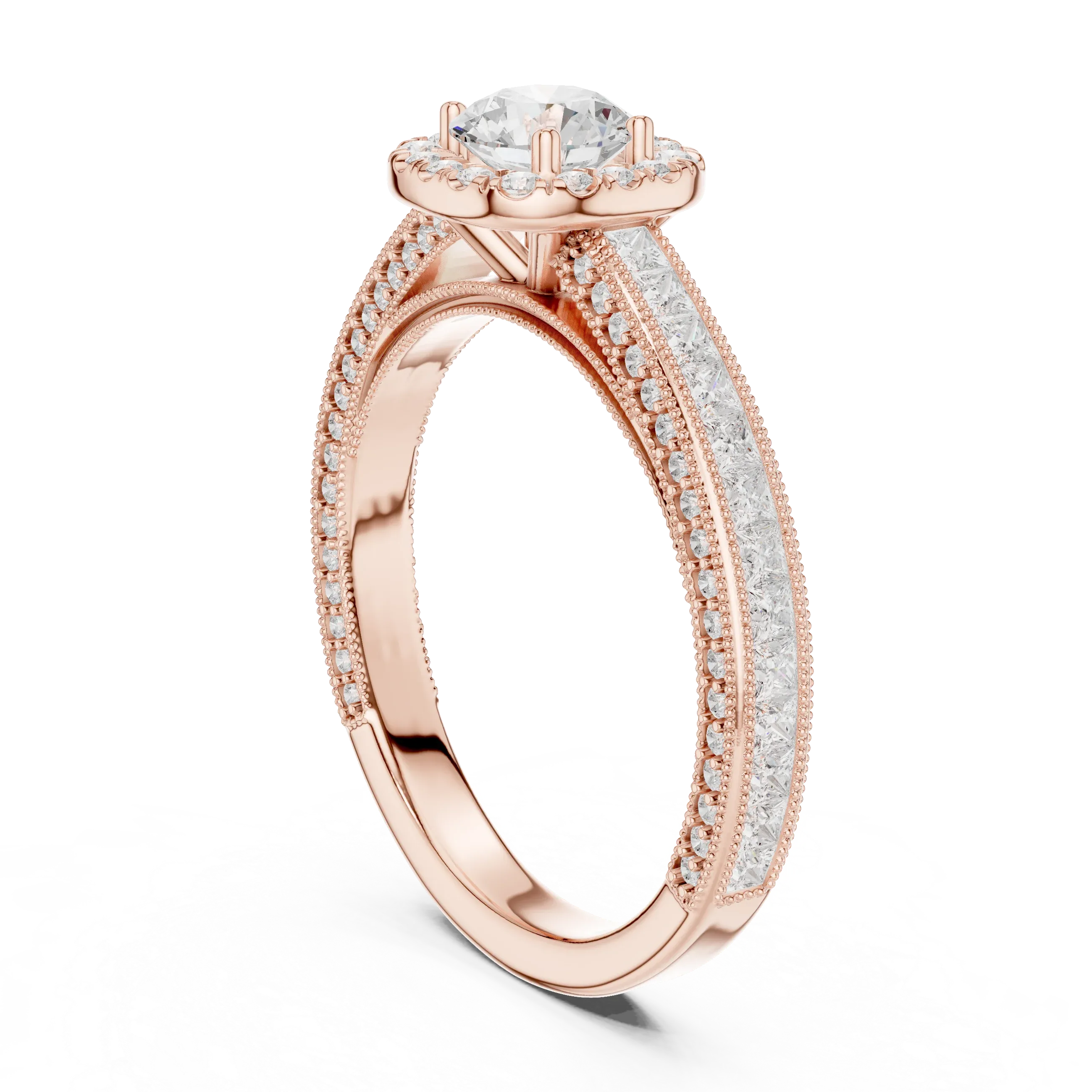 Round Moissanite Cathedral Solitaire Engagement Ring F Color