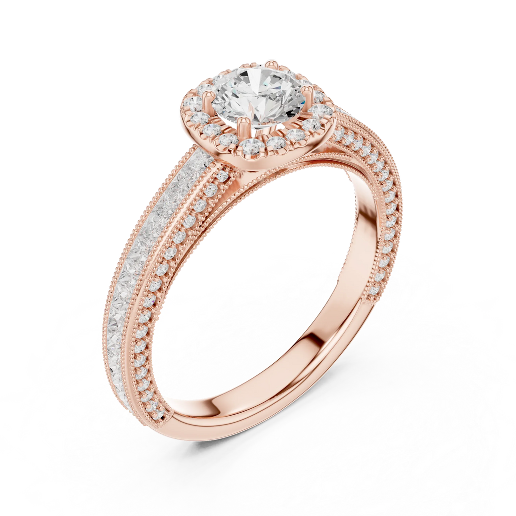 Round Moissanite Cathedral Solitaire Engagement Ring F Color