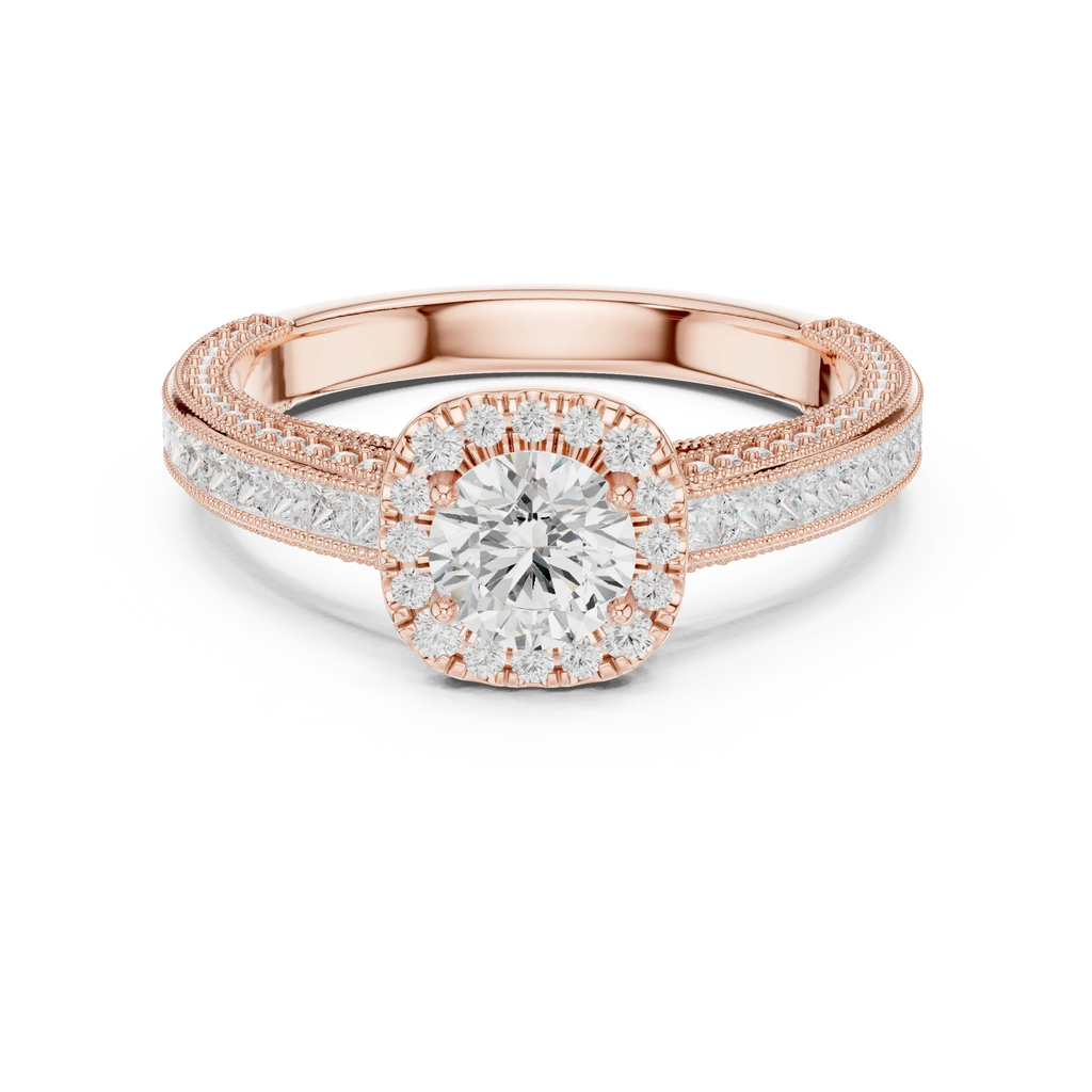 Round Moissanite Cathedral Solitaire Engagement Ring F Color