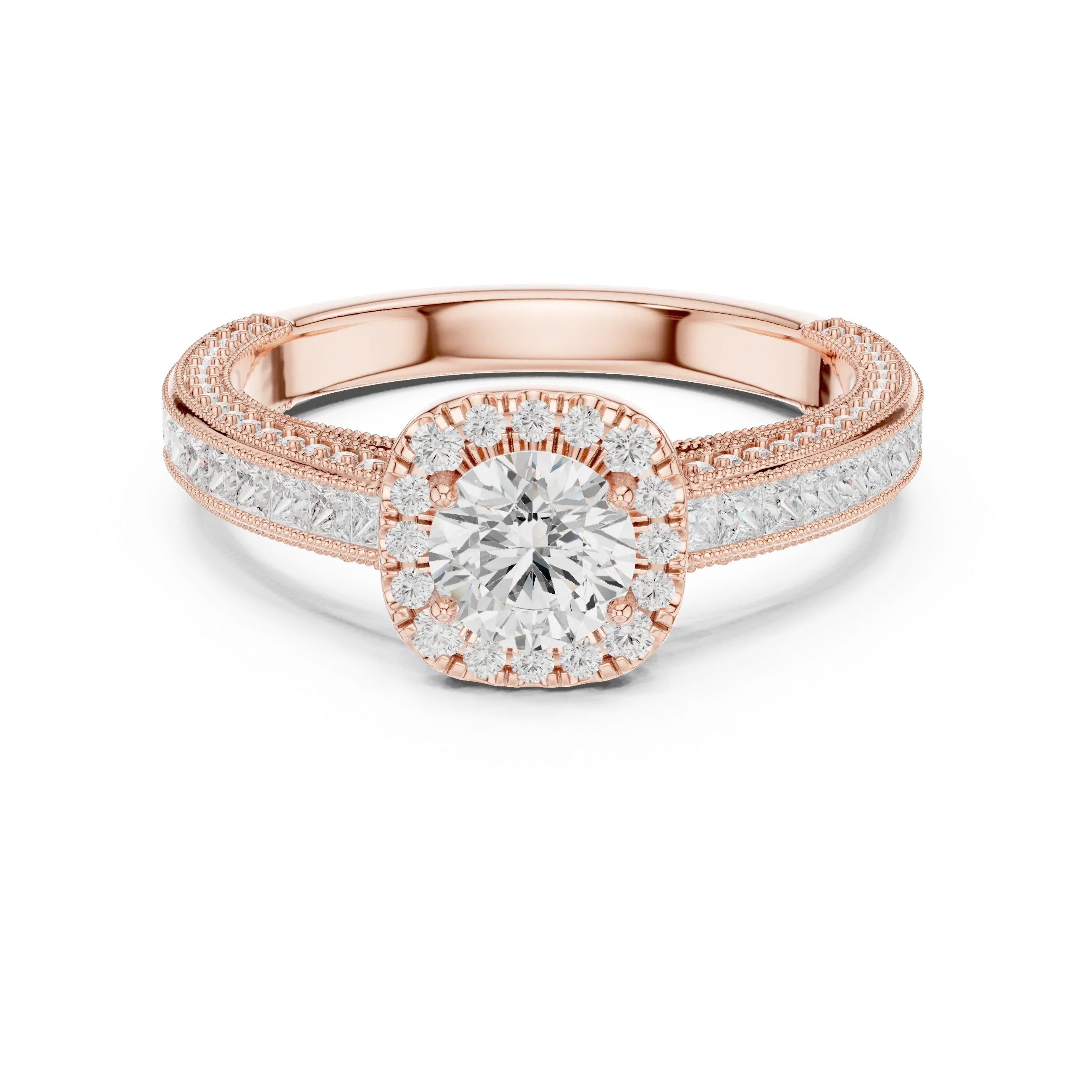 Round Moissanite Cathedral Solitaire Engagement Ring F Color