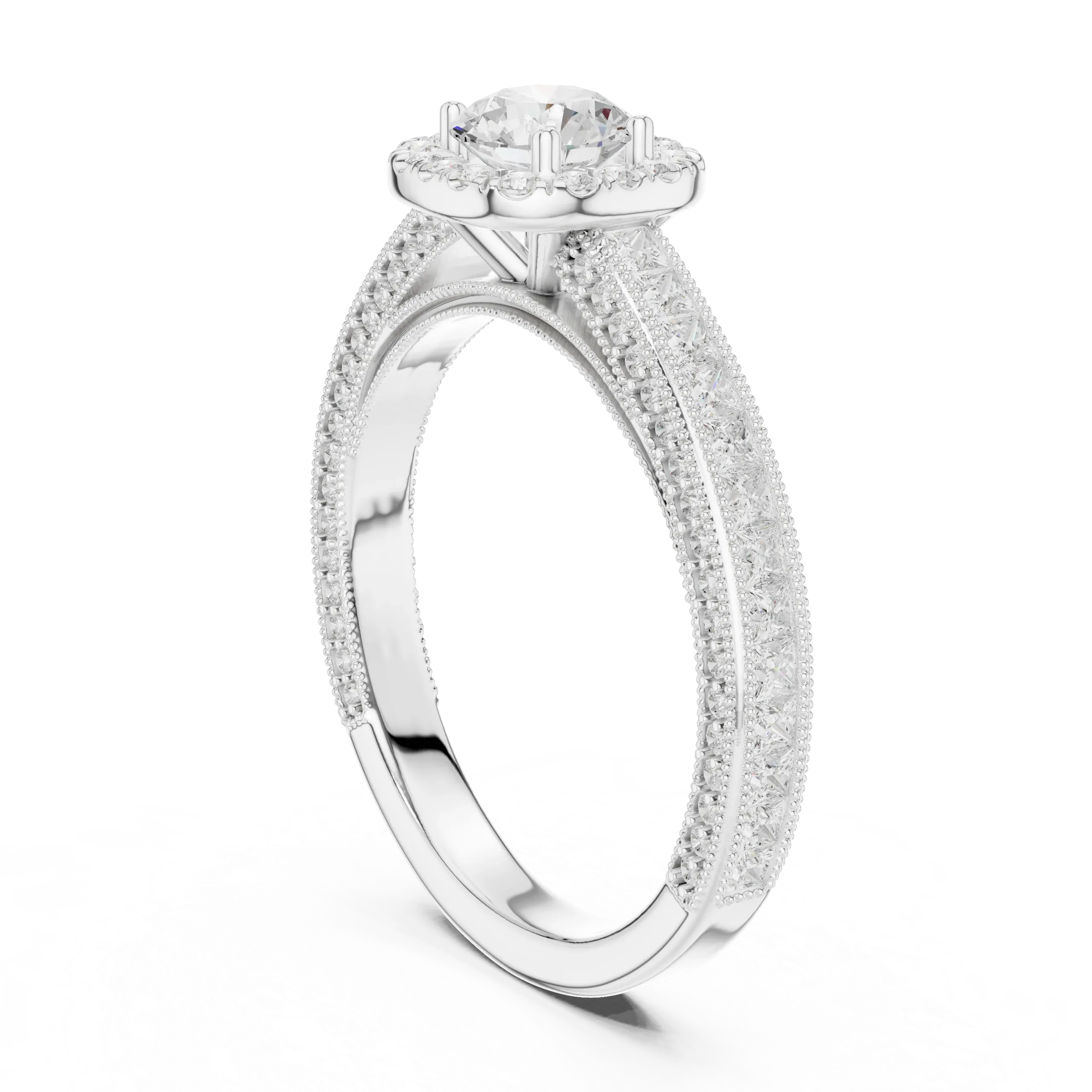 Round Moissanite Cathedral Solitaire Engagement Ring F Color