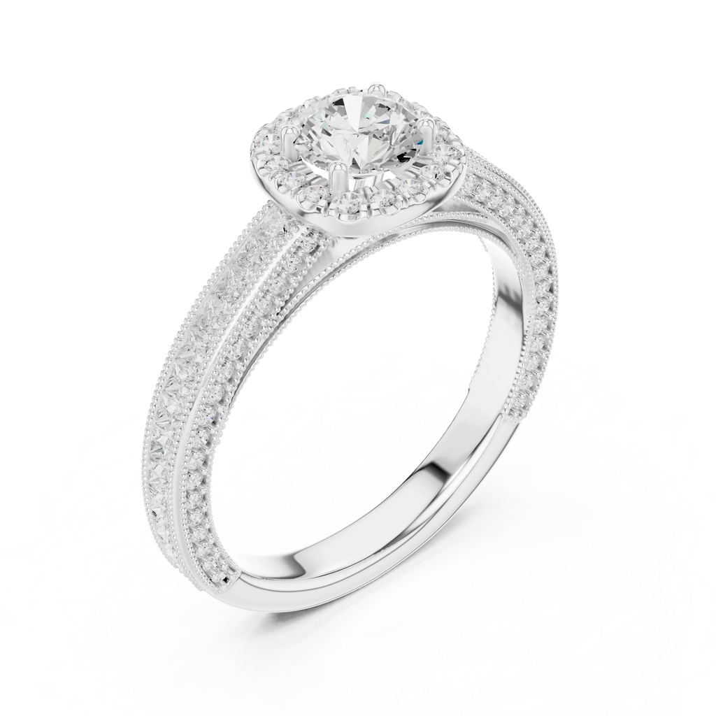 Round Moissanite Cathedral Solitaire Engagement Ring F Color