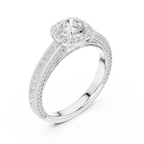 Round Moissanite Cathedral Solitaire Engagement Ring F Color