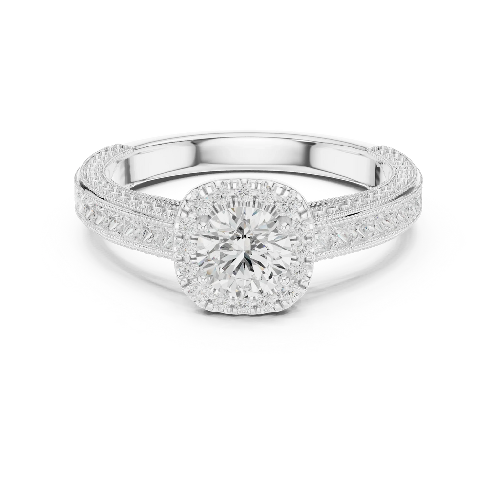 Round Moissanite Cathedral Solitaire Engagement Ring F Color