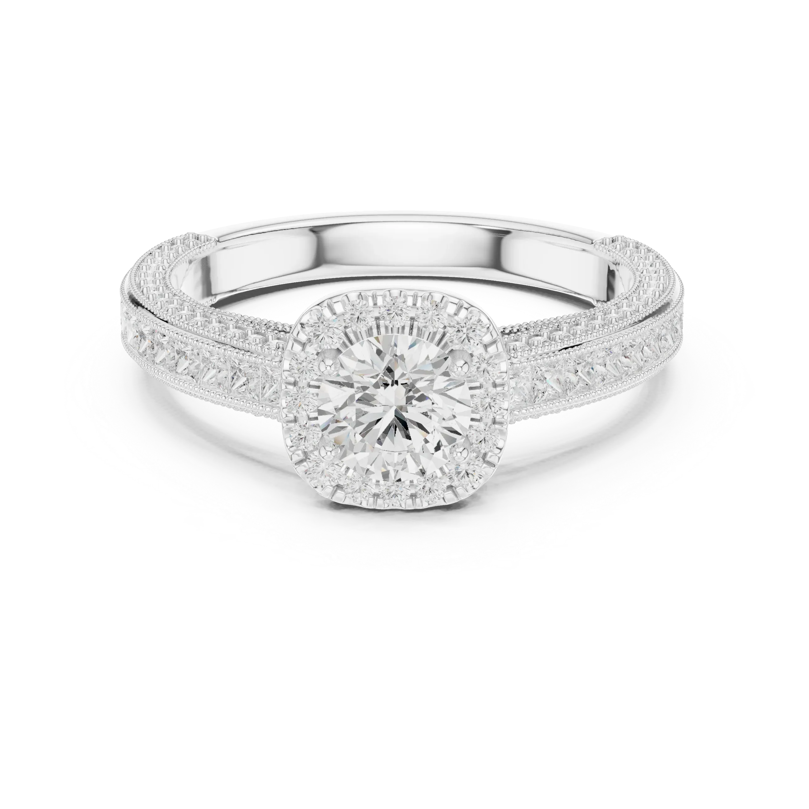 Round Moissanite Cathedral Solitaire Engagement Ring F Color
