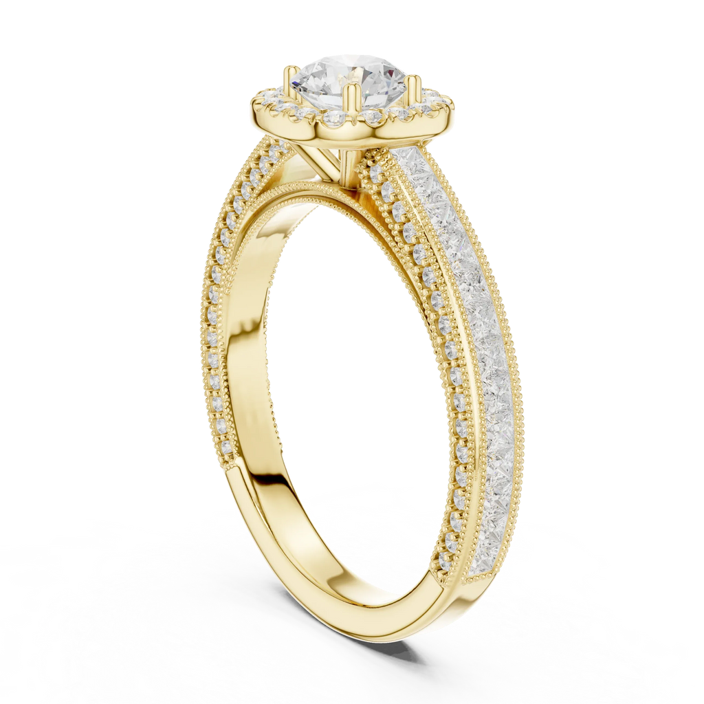 Round Moissanite Cathedral Solitaire Engagement Ring F Color