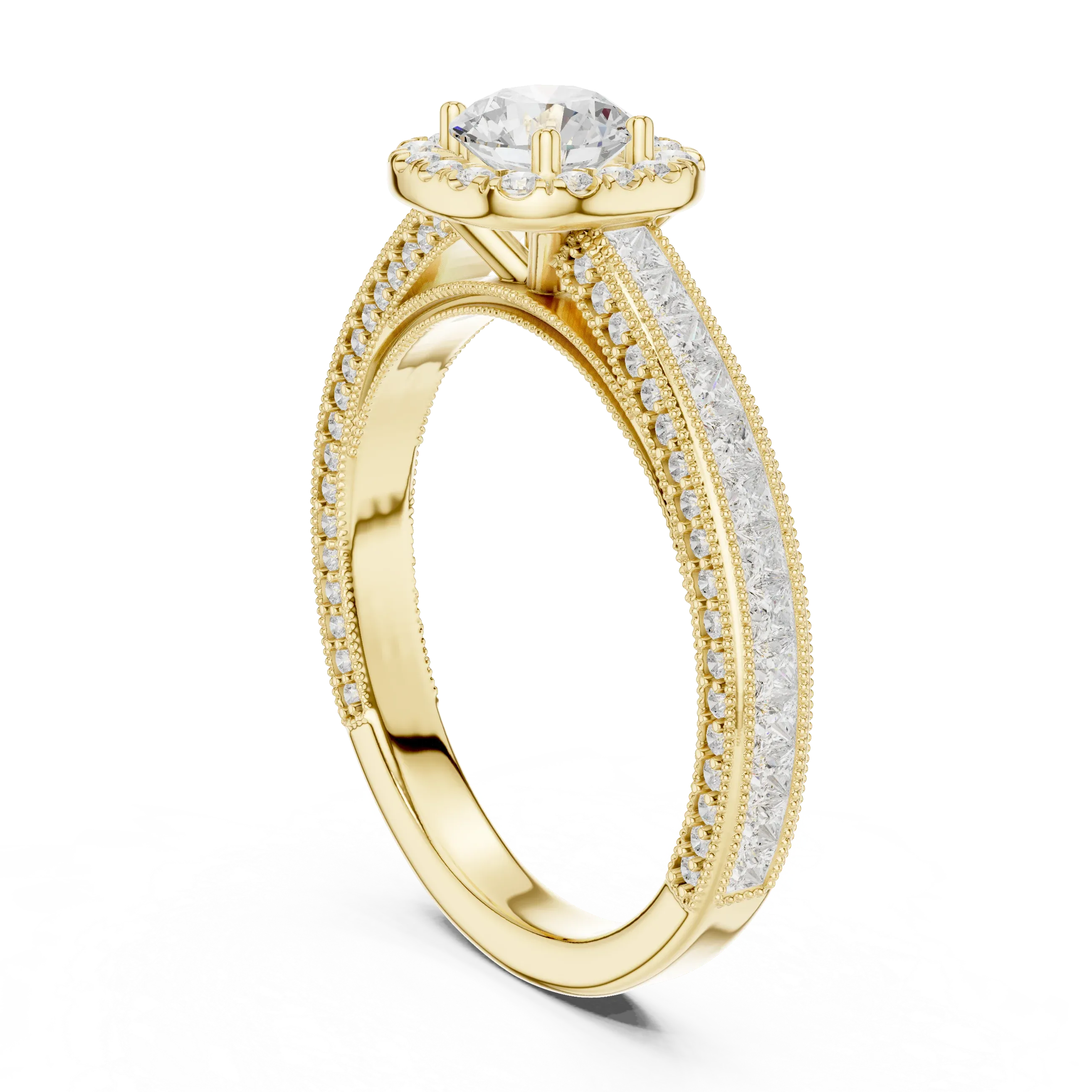 Round Moissanite Cathedral Solitaire Engagement Ring F Color