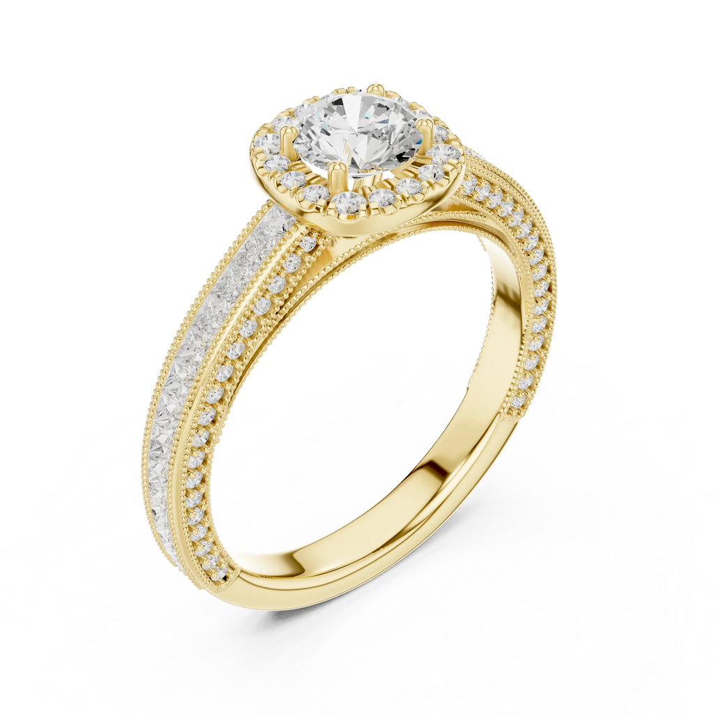 Round Moissanite Cathedral Solitaire Engagement Ring F Color