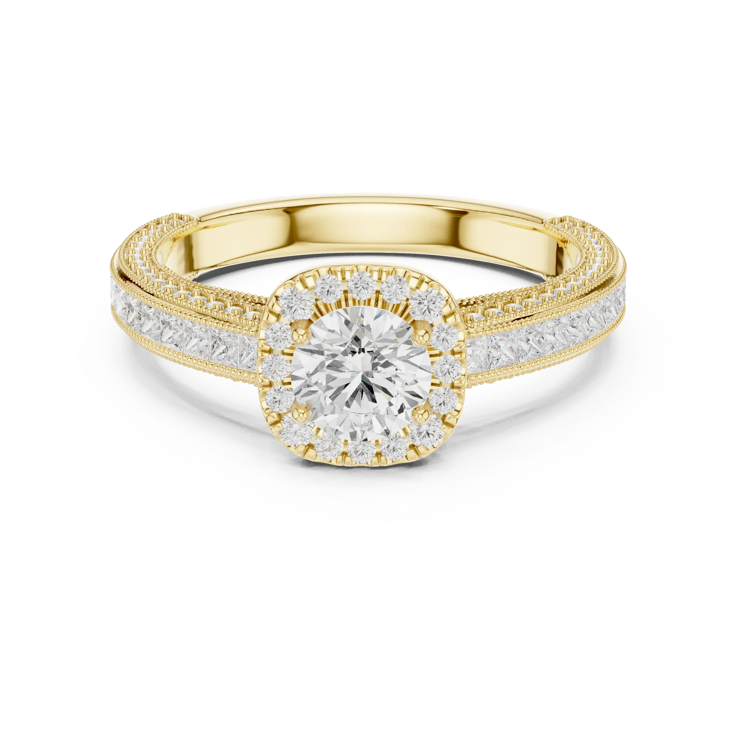 Round Moissanite Cathedral Solitaire Engagement Ring F Color