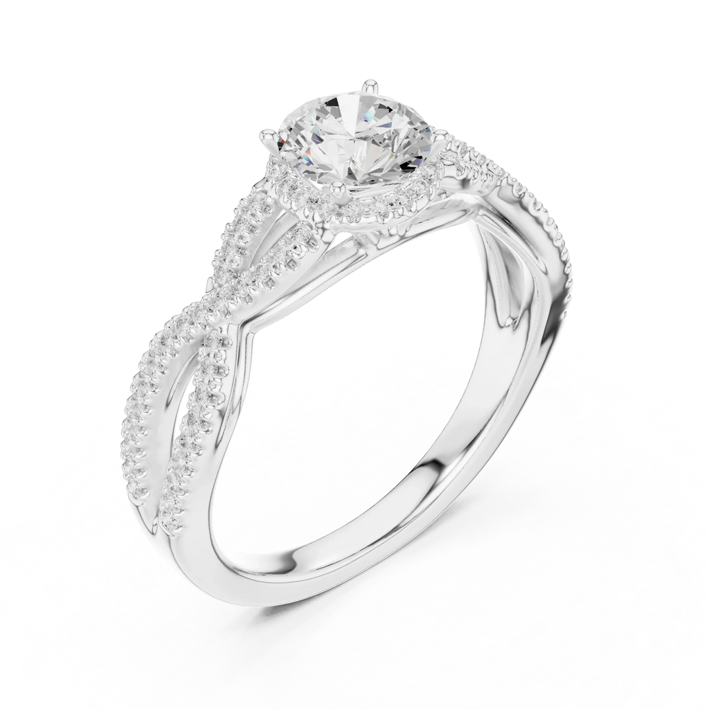 VVS Round Cut Moissanite Proposal Ring with Dainty Band