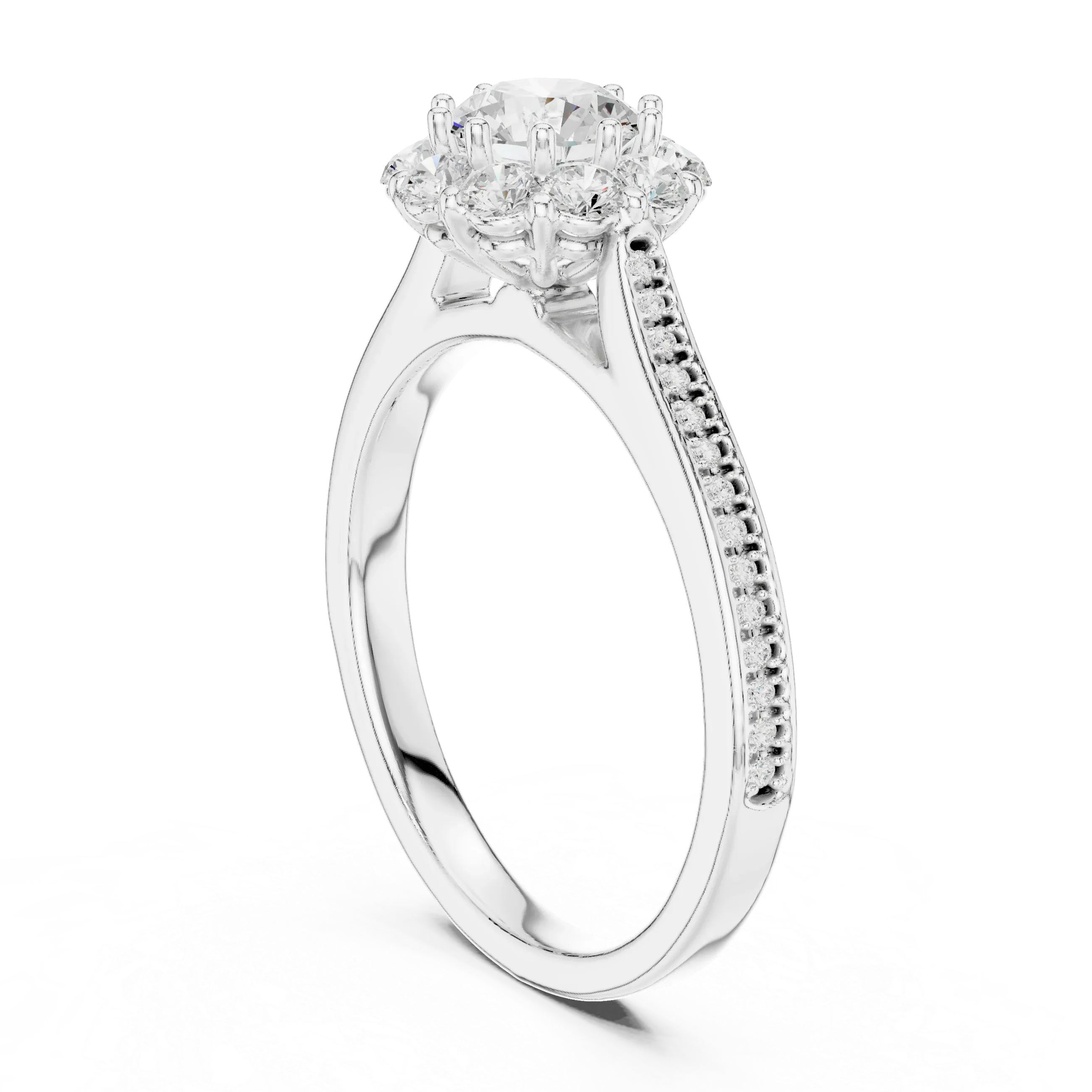 Round VVS Diamond Engagement Ring White Gold Style E Color