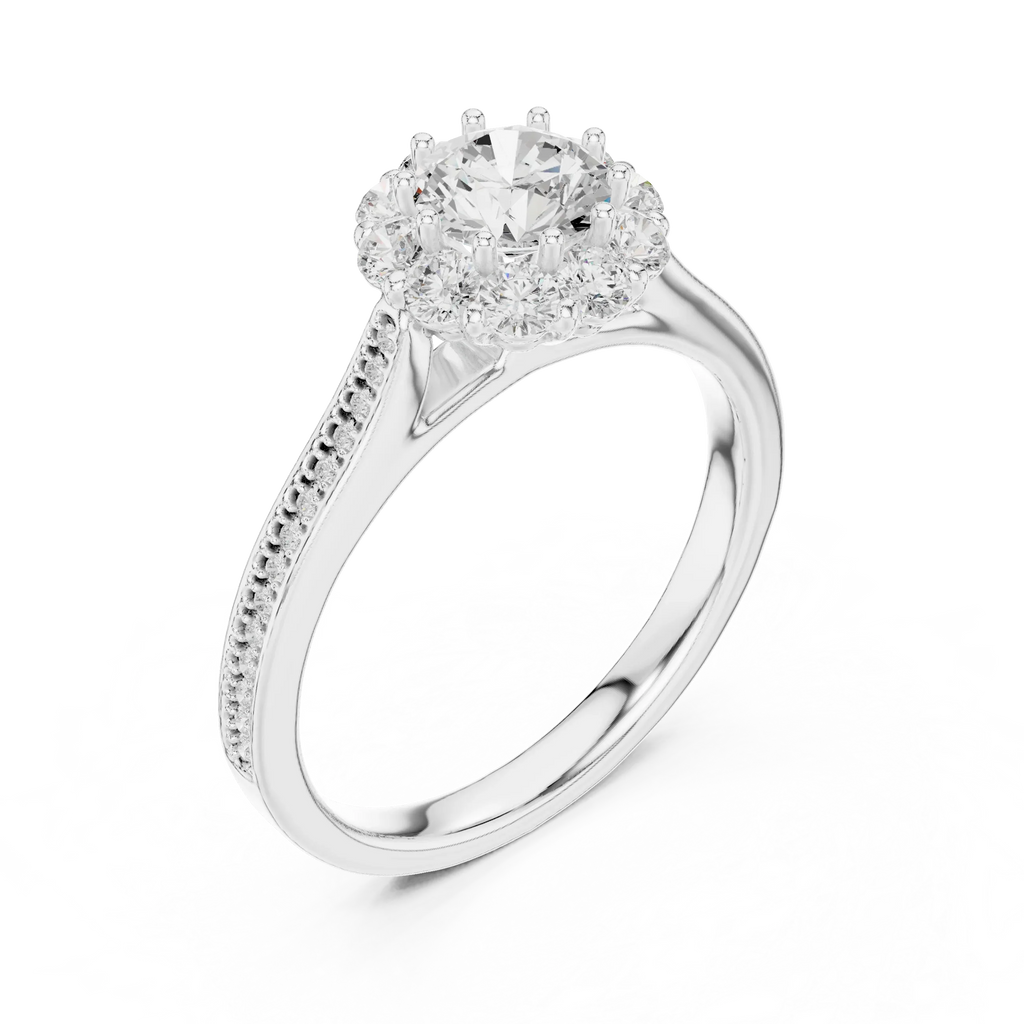 Round VVS Diamond Engagement Ring White Gold Style E Color
