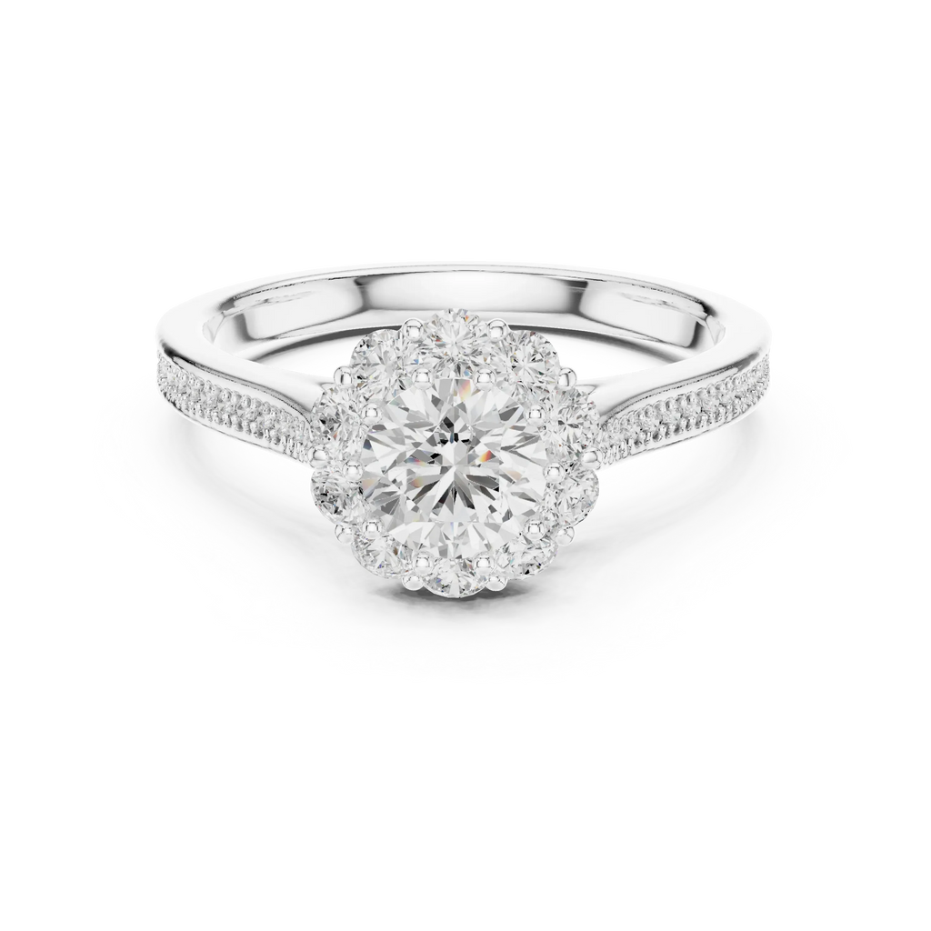 Round VVS Diamond Engagement Ring White Gold Style E Color
