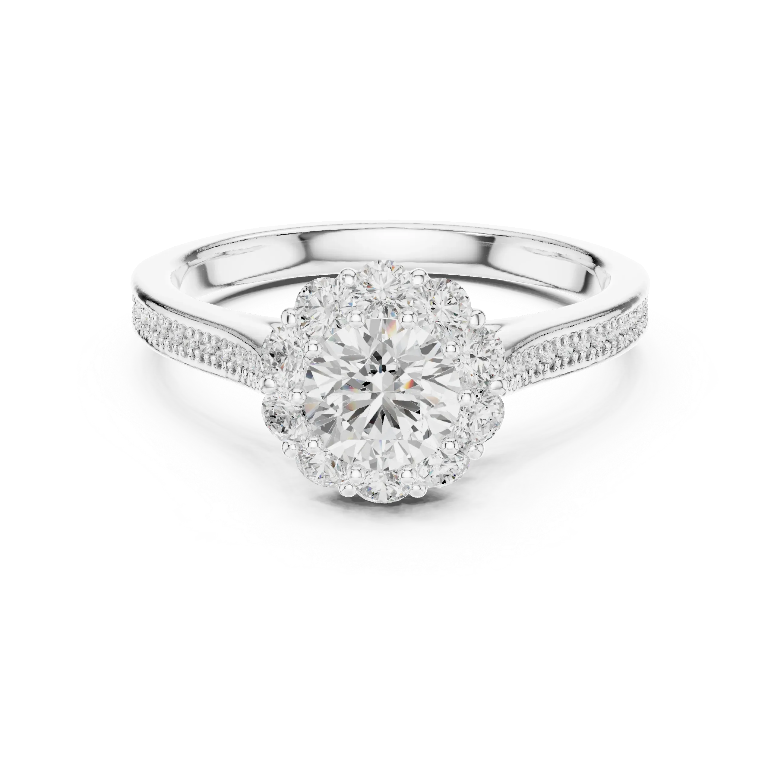 Round VVS Diamond Engagement Ring White Gold Style E Color