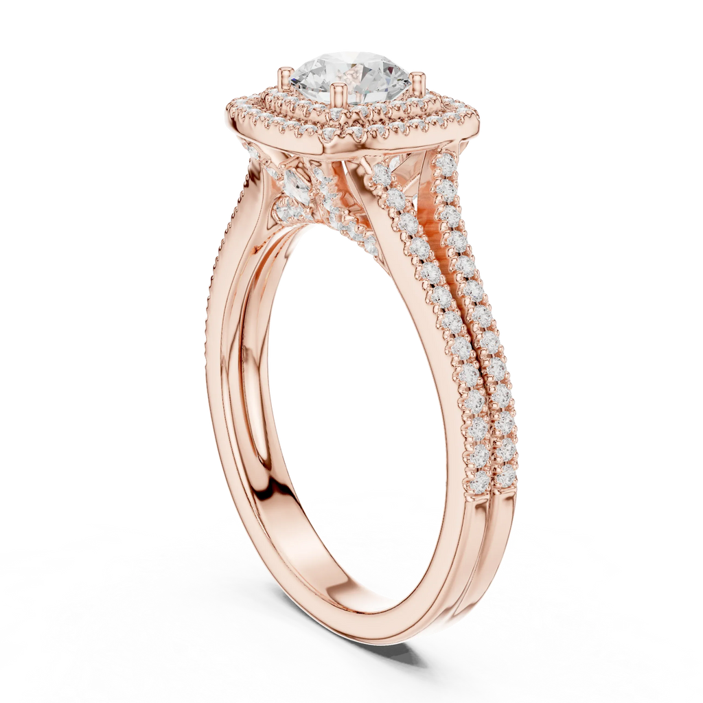 D Color Round Moissanite Engagement Ring with Secret Halo
