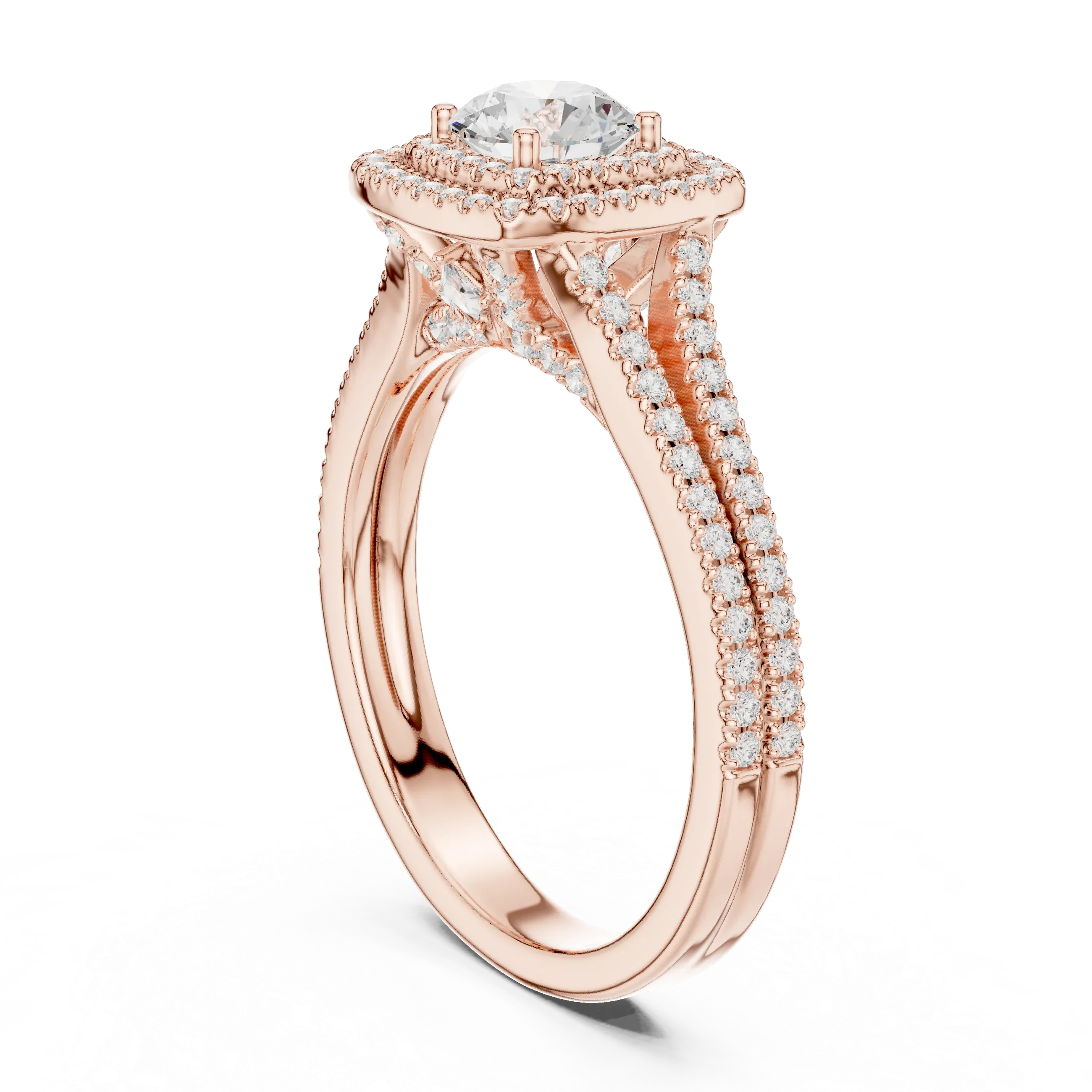 D Color Round Moissanite Engagement Ring with Secret Halo