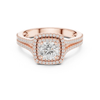 D Color Round Moissanite Engagement Ring with Secret Halo