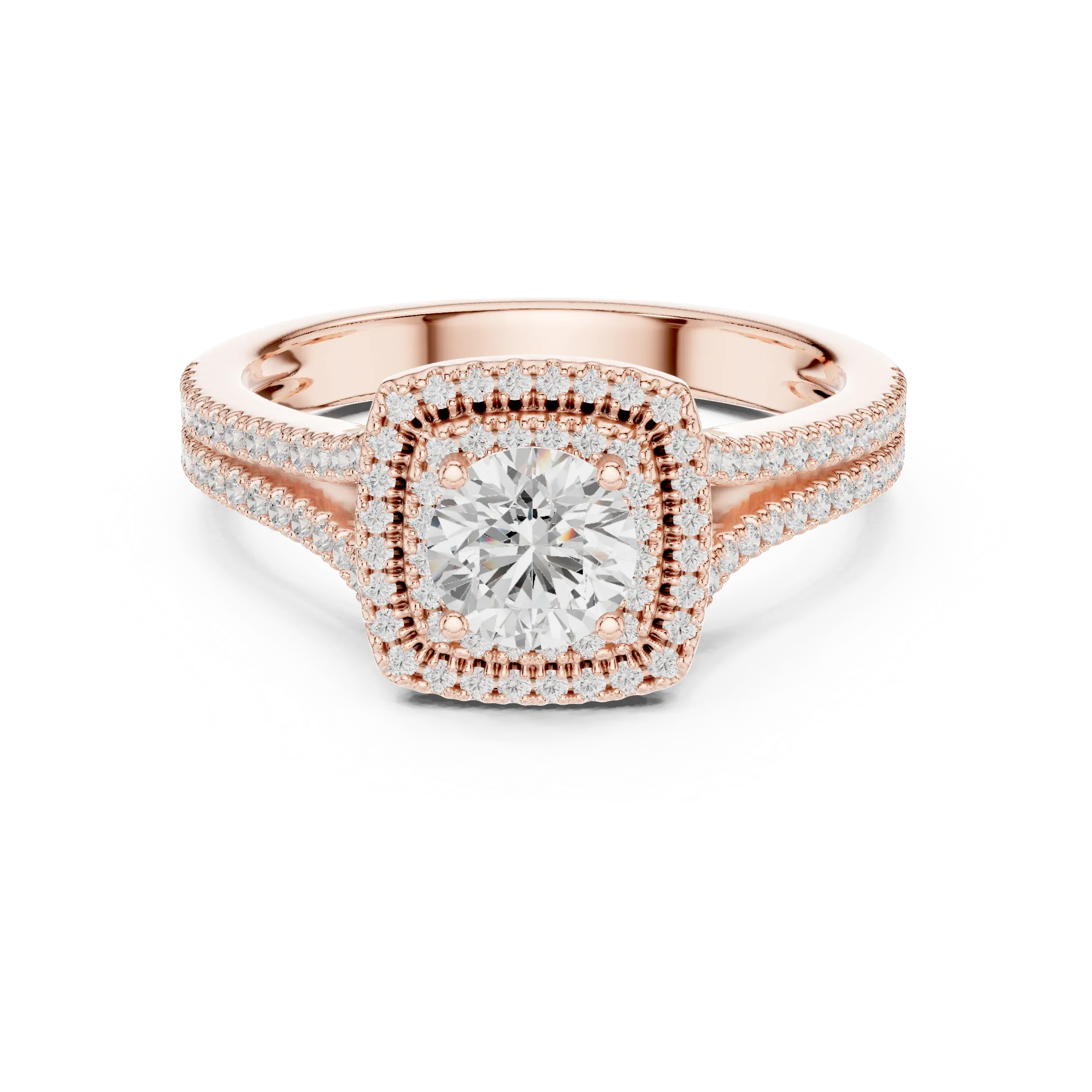 D Color Round Moissanite Engagement Ring with Secret Halo