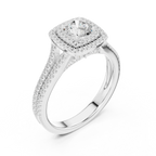 D Color Round Moissanite Engagement Ring with Secret Halo