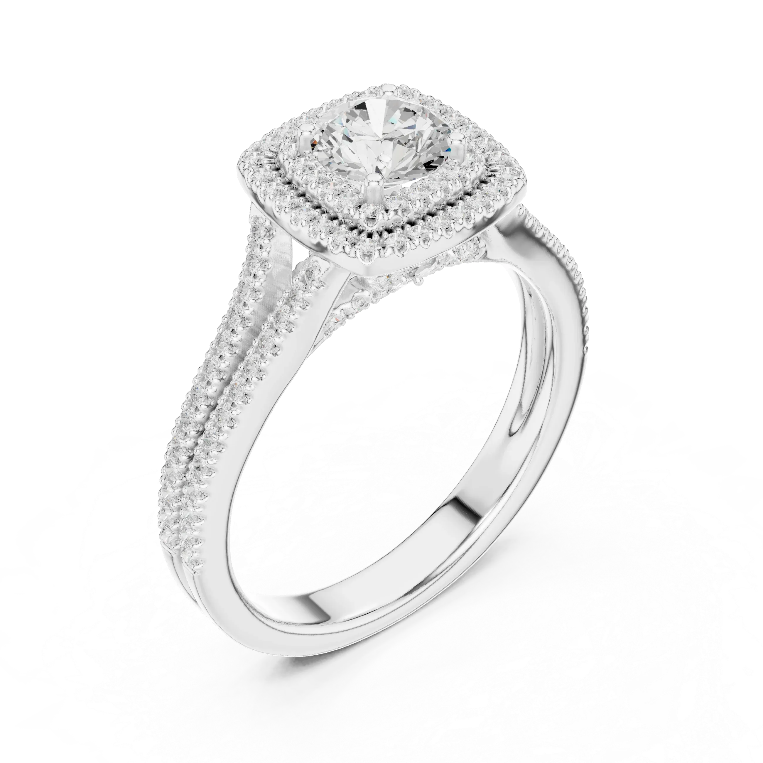 D Color Round Moissanite Engagement Ring with Secret Halo