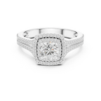 D Color Round Moissanite Engagement Ring with Secret Halo