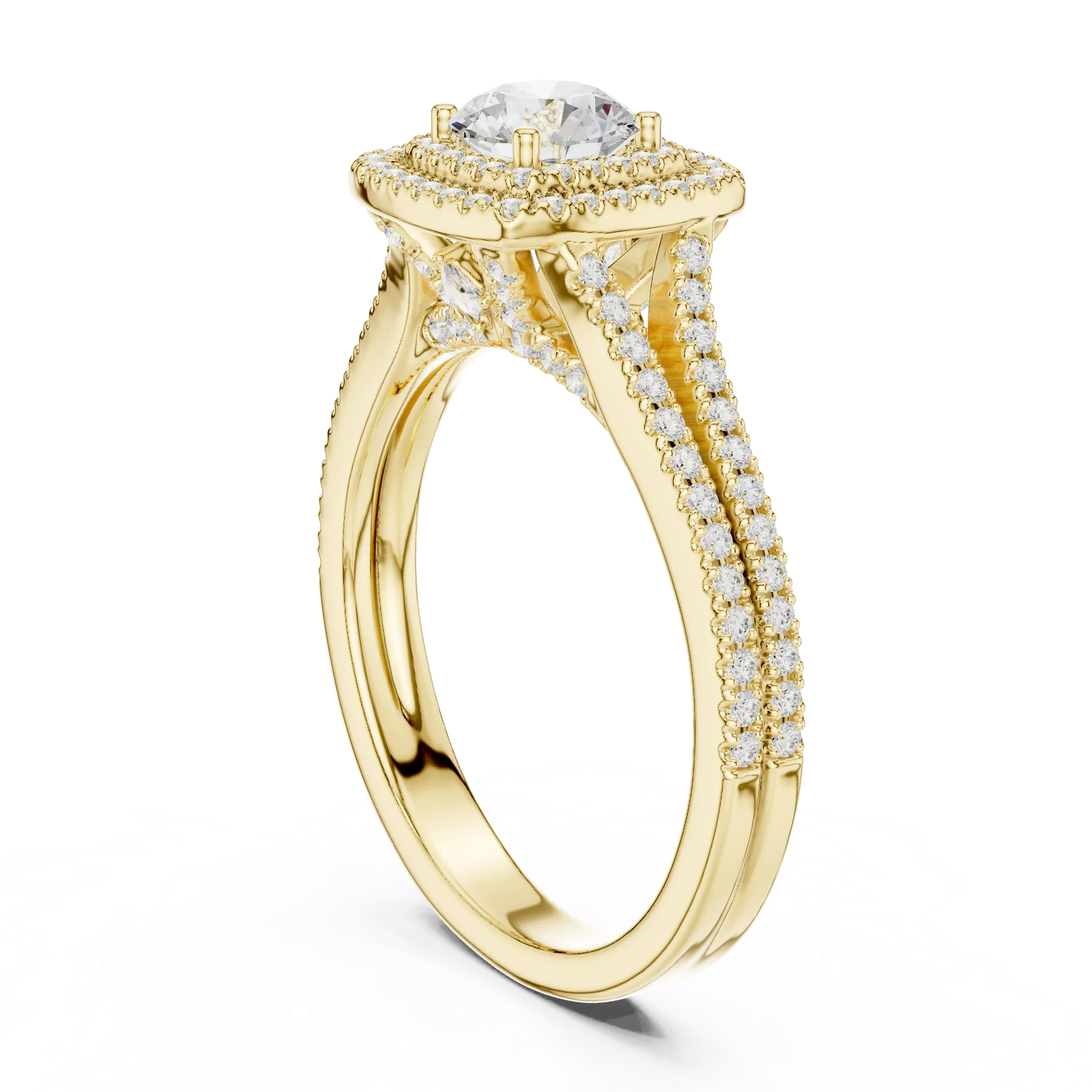 D Color Round Moissanite Engagement Ring with Secret Halo