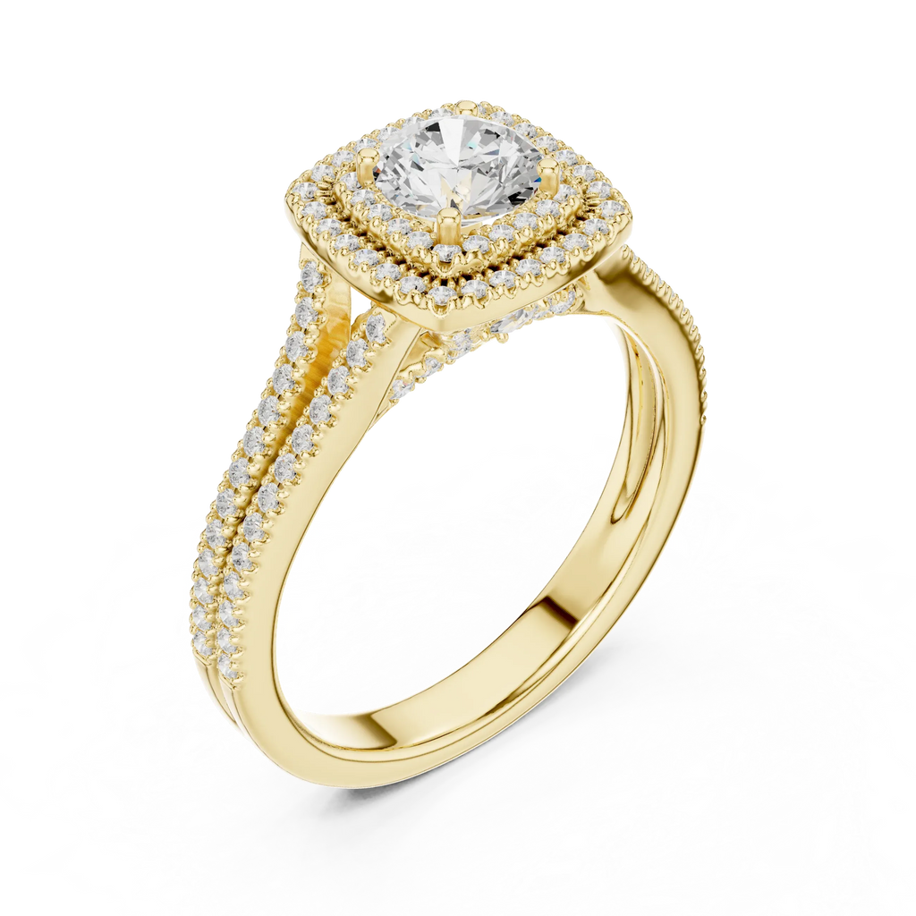 D Color Round Moissanite Engagement Ring with Secret Halo